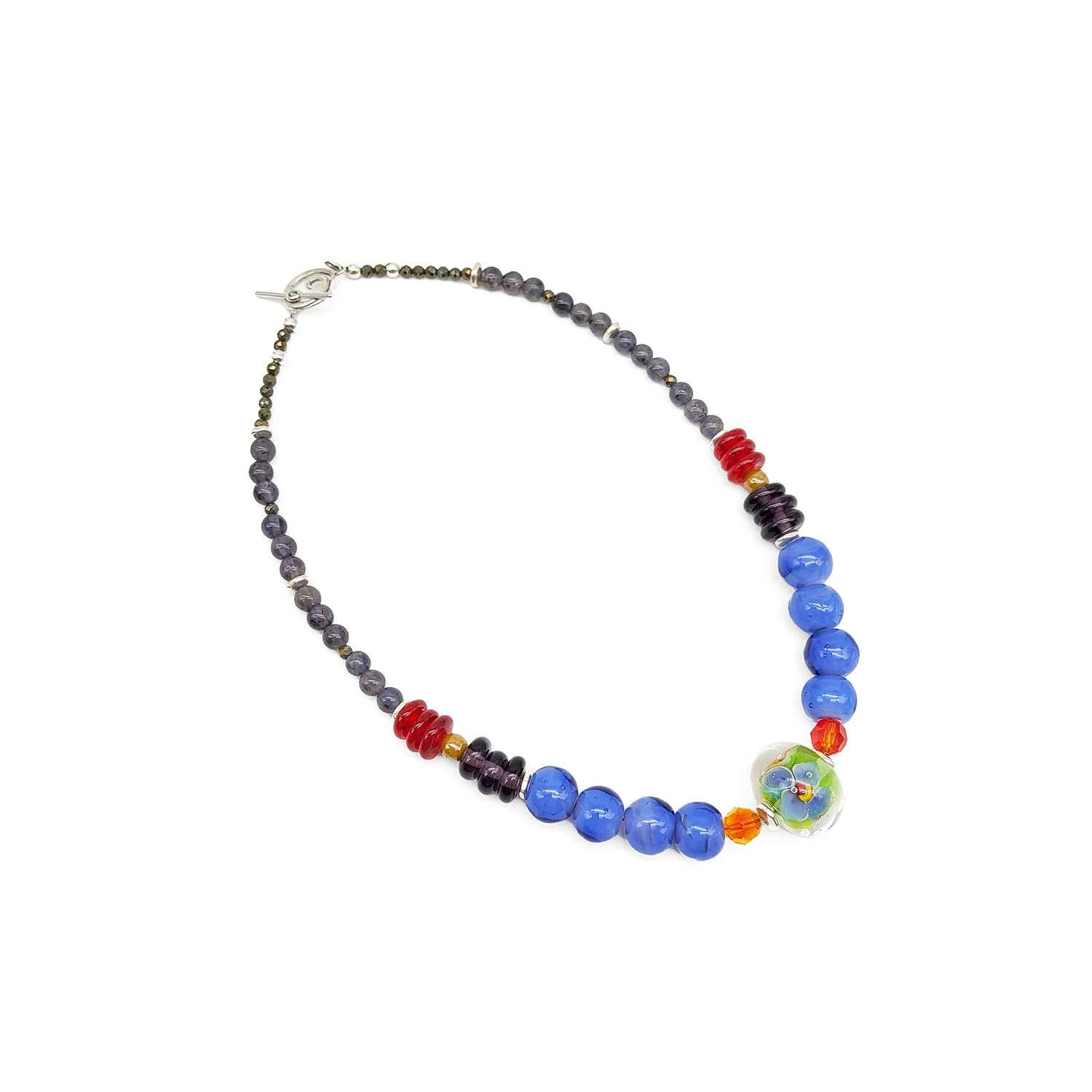 Periwinkle Floral Lampwork Bead Necklace