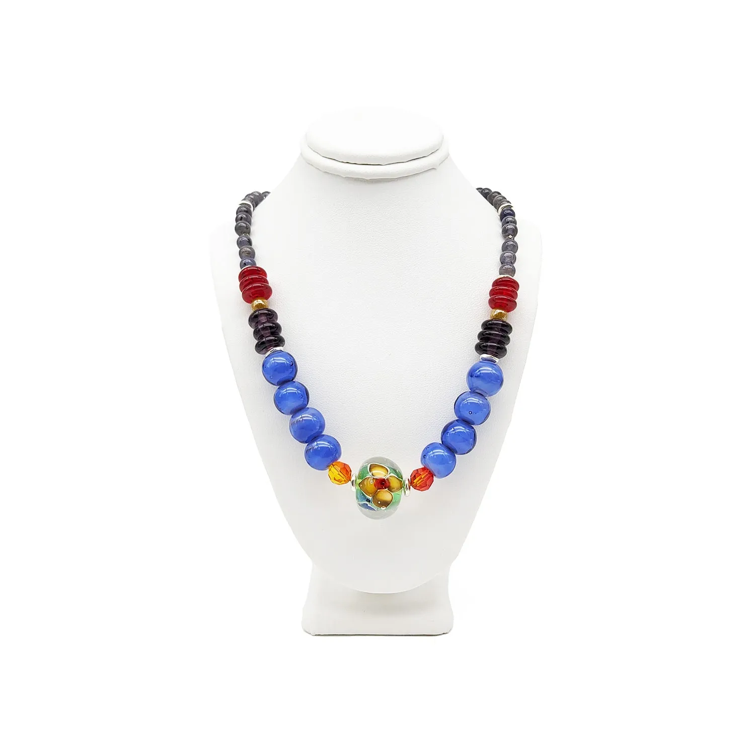 Periwinkle Floral Lampwork Bead Necklace