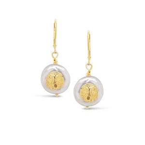 Petite Sand Dollar Coin Pearl Earrings