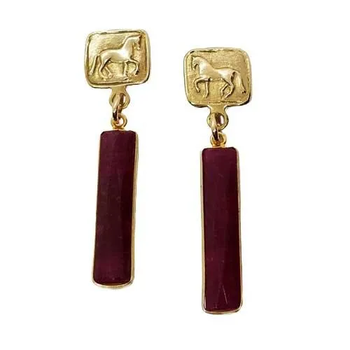 Piaffe Dressage Horse Earrings in Bronze with Gemstone Dangles