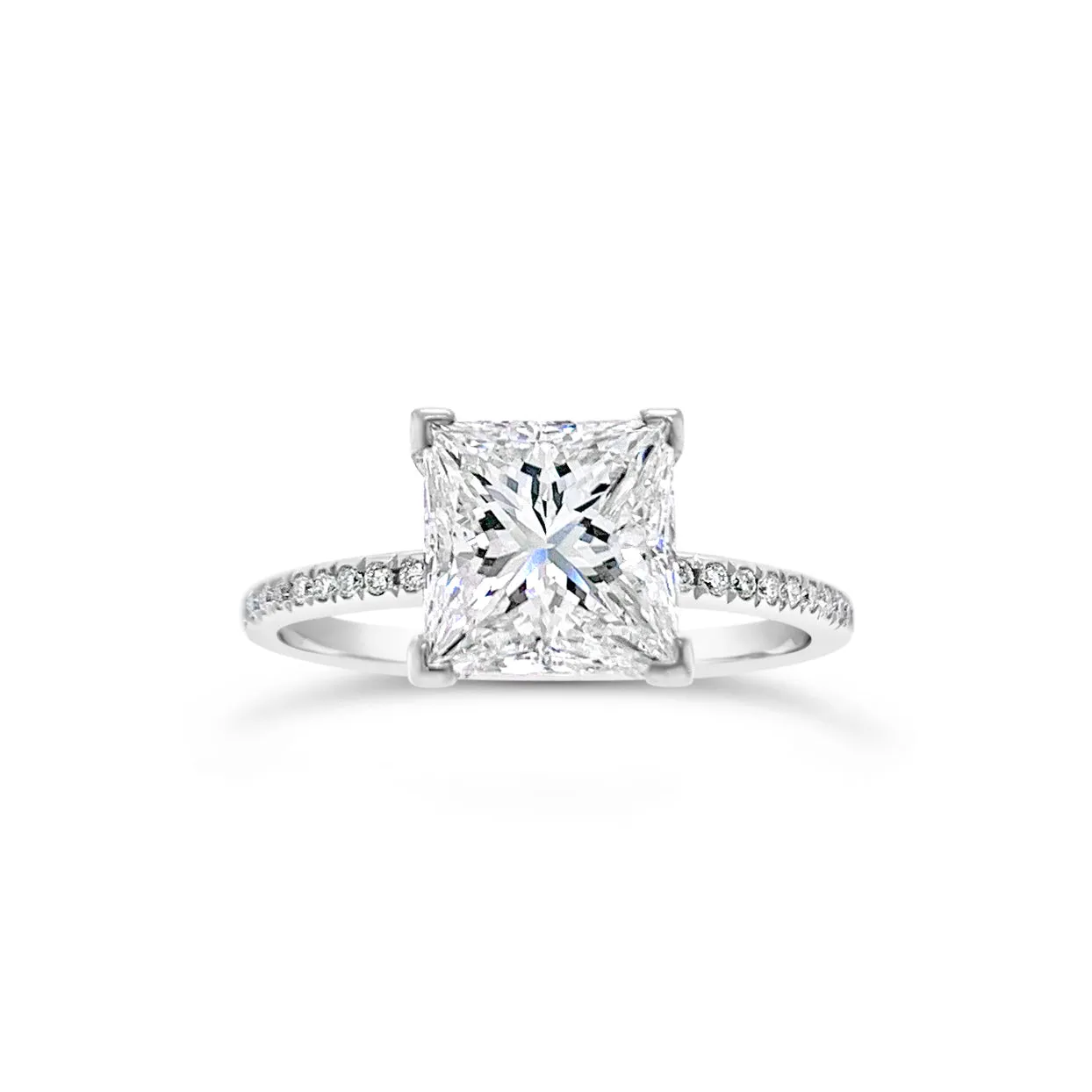 Princess-Cut Diamond Engagement Ring with Pave Diamond Shank