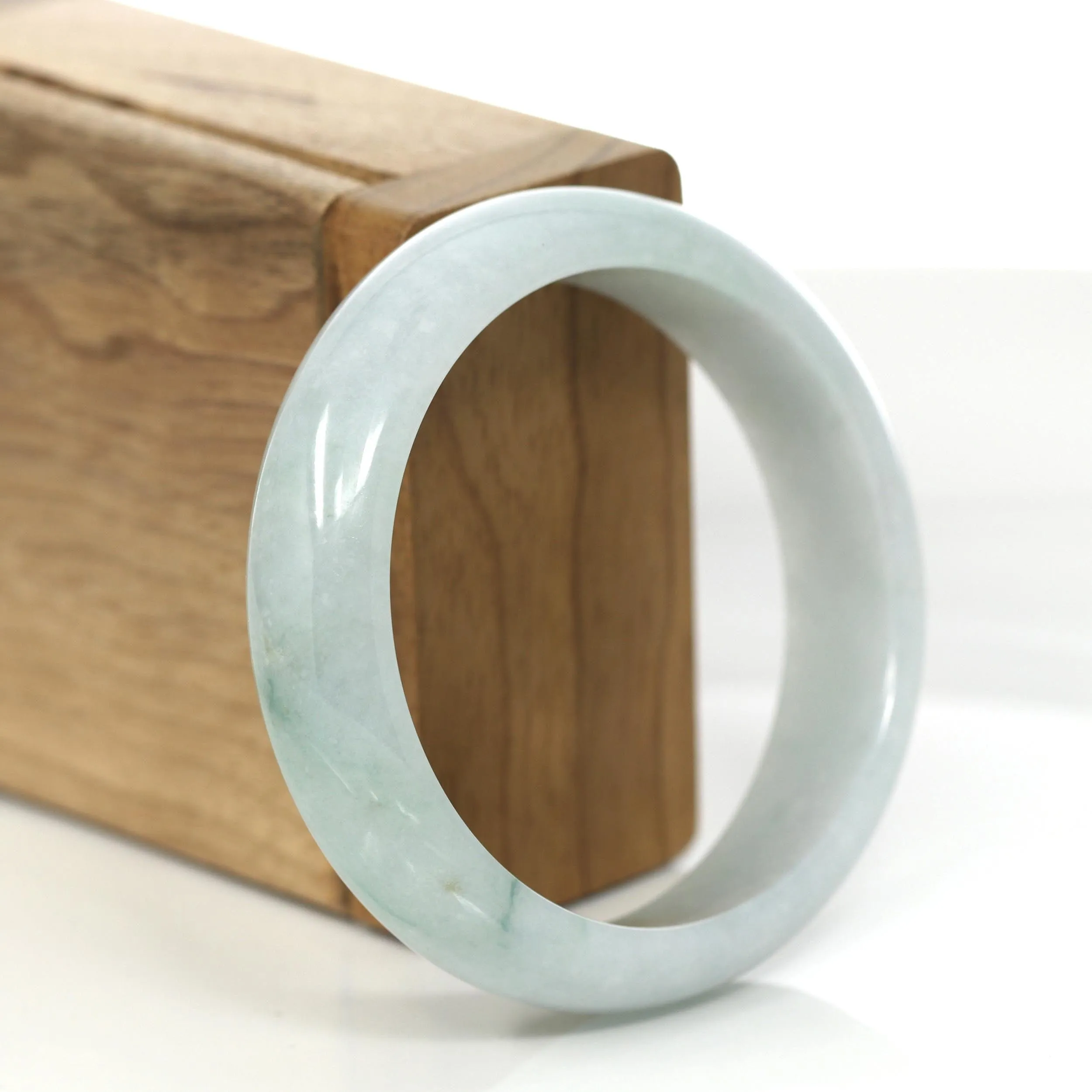 "Princess Half Round" Blue- Green Jadeite Jade Bangle Bracelet (56.25 mm) #684