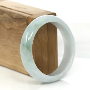"Princess Half Round" Blue- Green Jadeite Jade Bangle Bracelet (56.25 mm) #684