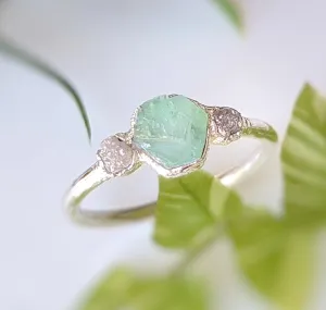 Raw Emerald & rough diamond ring
