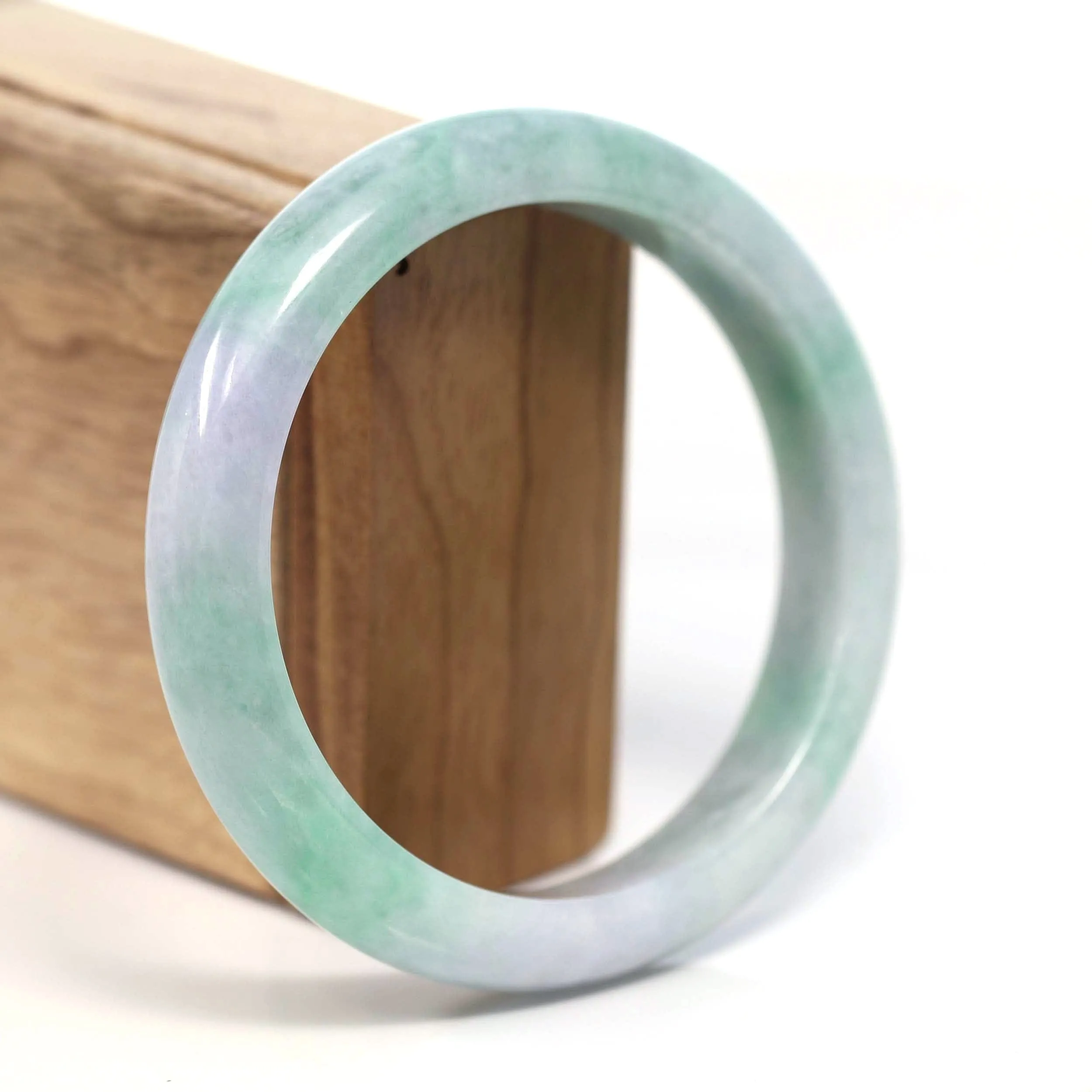RealJade® Co. Genuine Lavender & Green Burmese Jadeite Jade Bangle Bracelet (62.20mm) #T202
