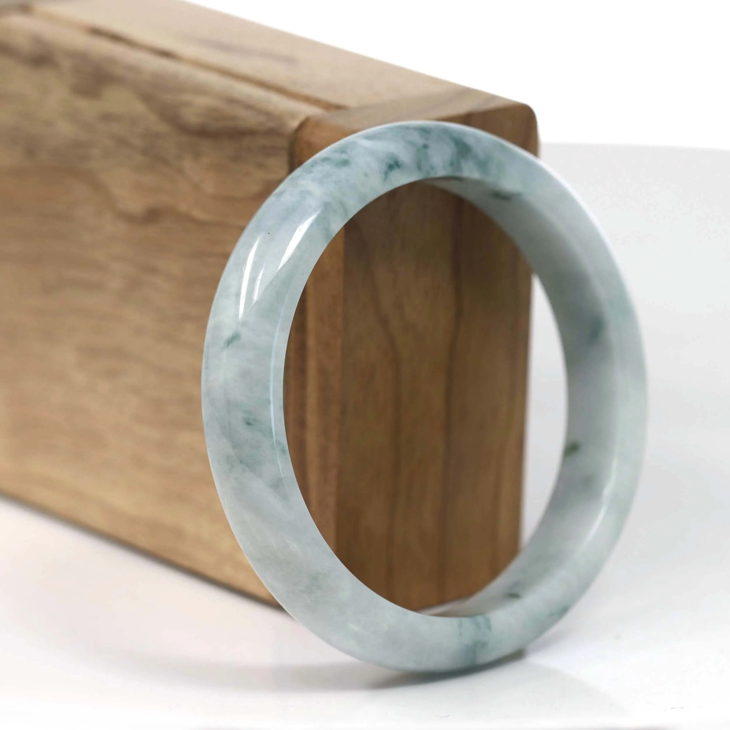 RealJade® Co. Natural Burmese Blue-green Jadeite Jade Bangle Bracelet (55.68mm)#T150