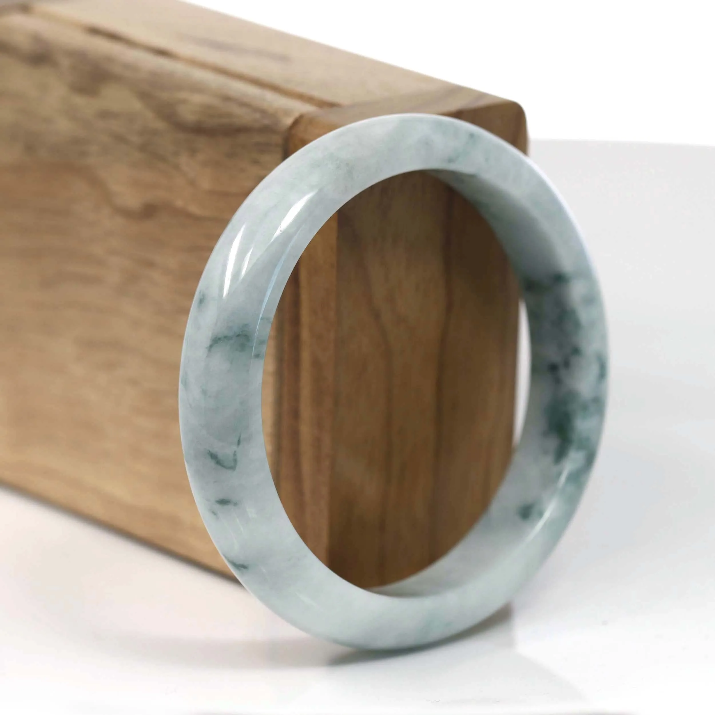 RealJade® Co. Natural Burmese Blue-green Jadeite Jade Bangle Bracelet (55.68mm)#T150