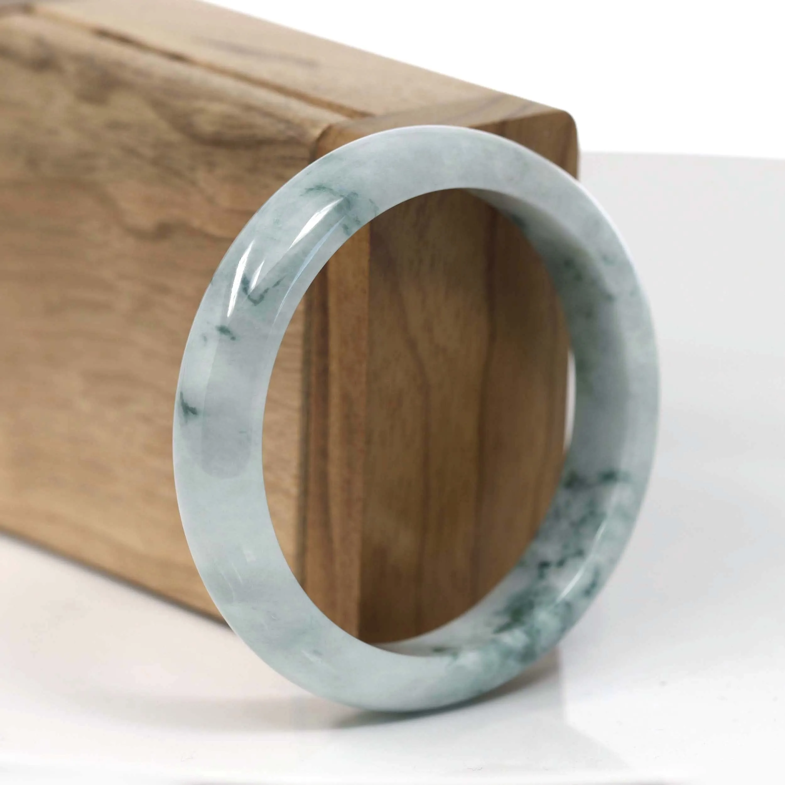 RealJade® Co. Natural Burmese Blue-green Jadeite Jade Bangle Bracelet (55.68mm)#T150