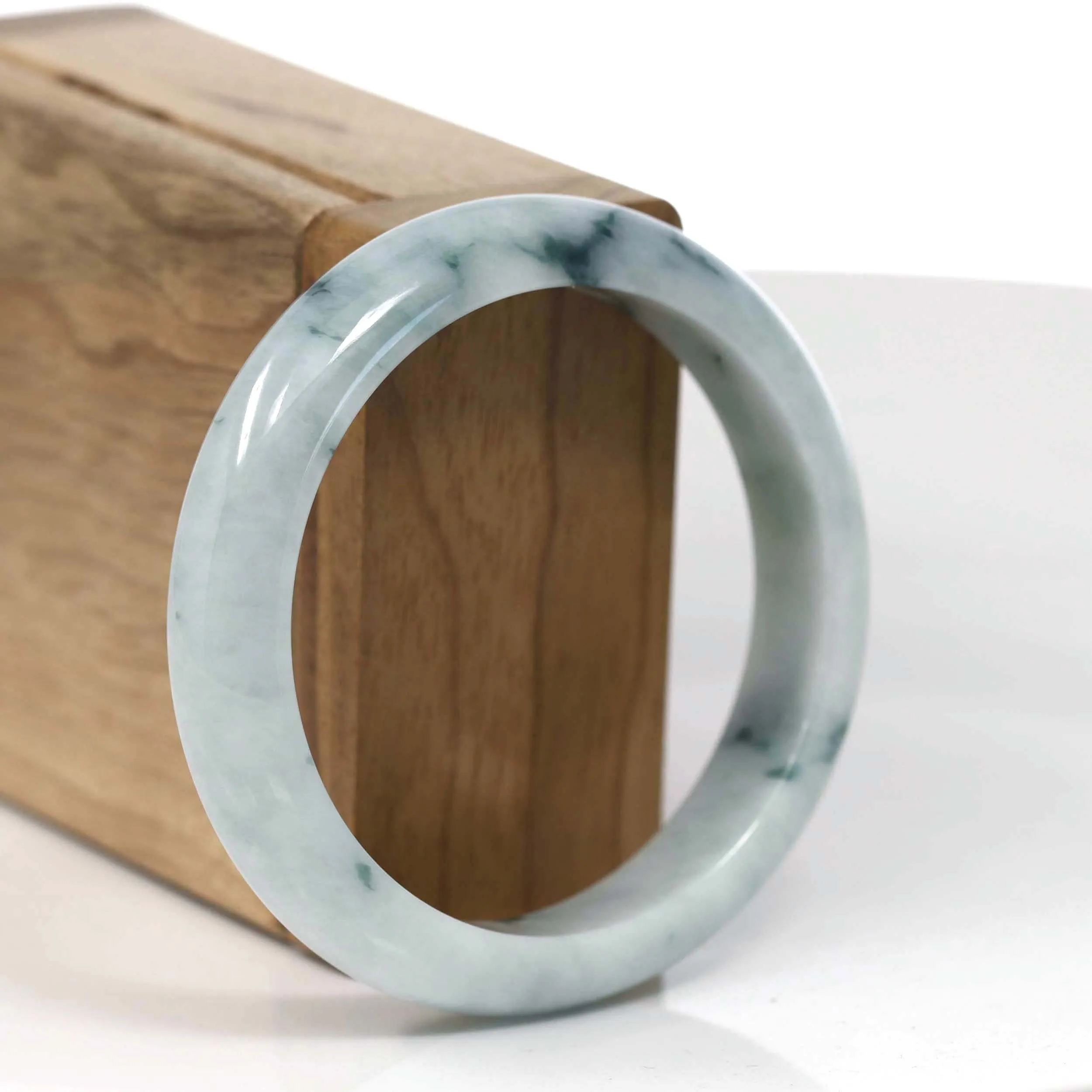 RealJade® Co. Natural Burmese Blue-green Jadeite Jade Bangle Bracelet (55.75mm)#T151