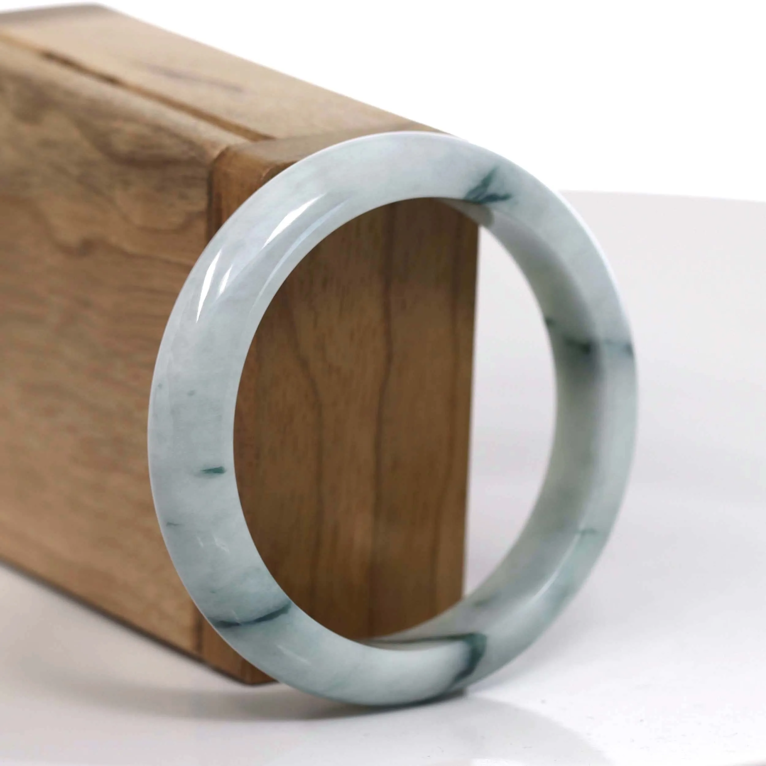 RealJade® Co. Natural Burmese Blue-green Jadeite Jade Bangle Bracelet (55.75mm)#T151