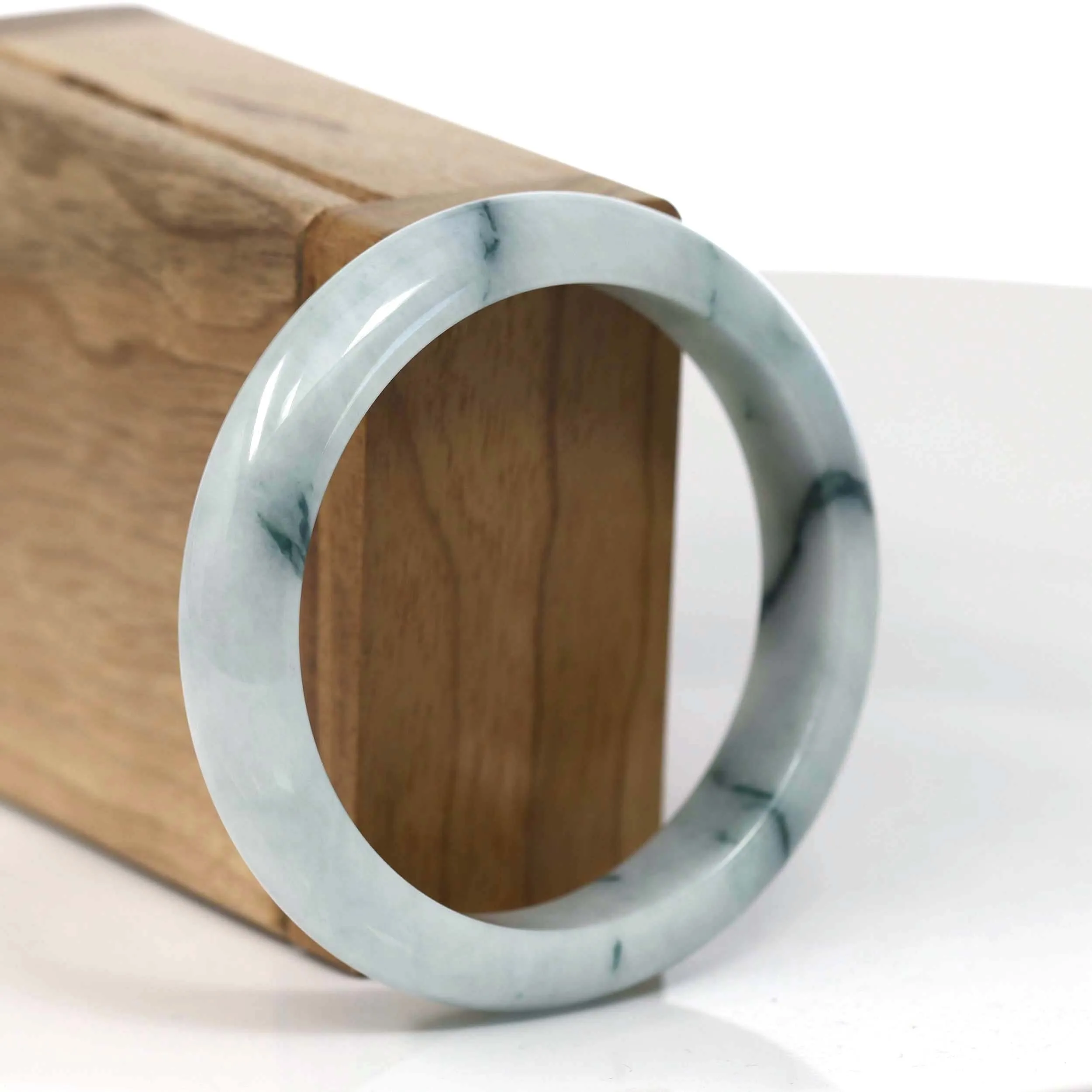 RealJade® Co. Natural Burmese Blue-green Jadeite Jade Bangle Bracelet (55.75mm)#T151