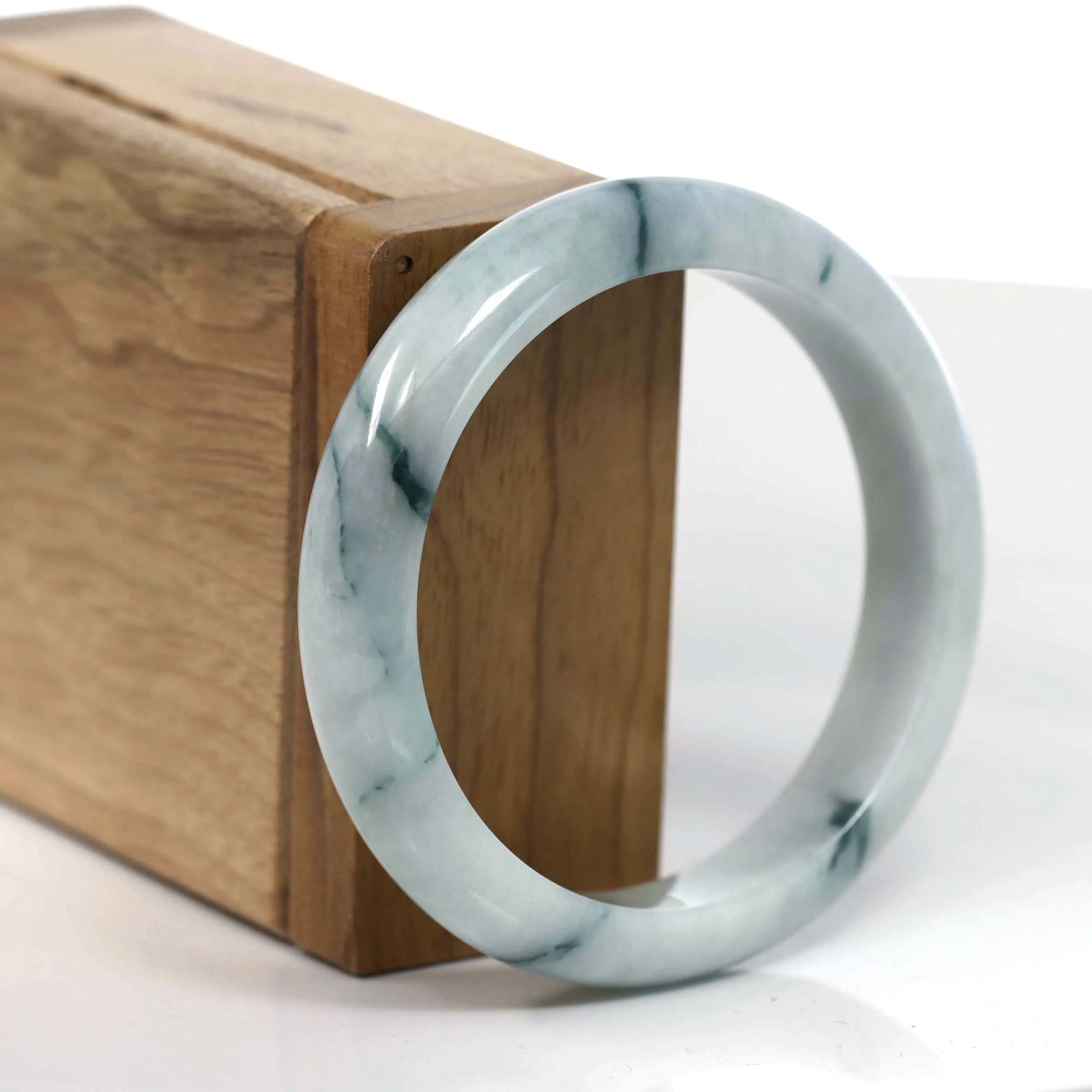 RealJade® Co. Natural Burmese Blue-green Jadeite Jade Bangle Bracelet (55.75mm)#T151