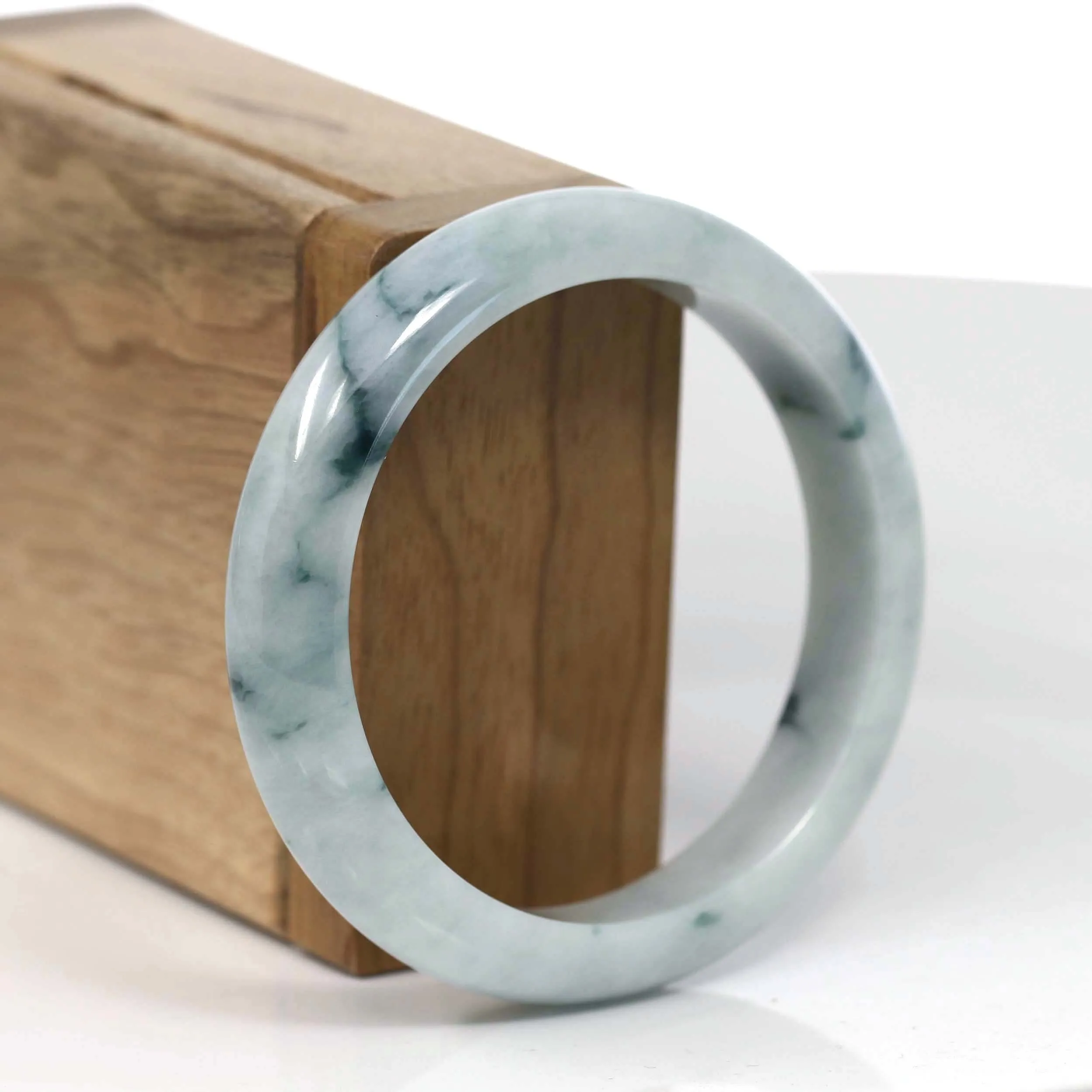 RealJade® Co. Natural Burmese Blue-green Jadeite Jade Bangle Bracelet (55.75mm)#T151