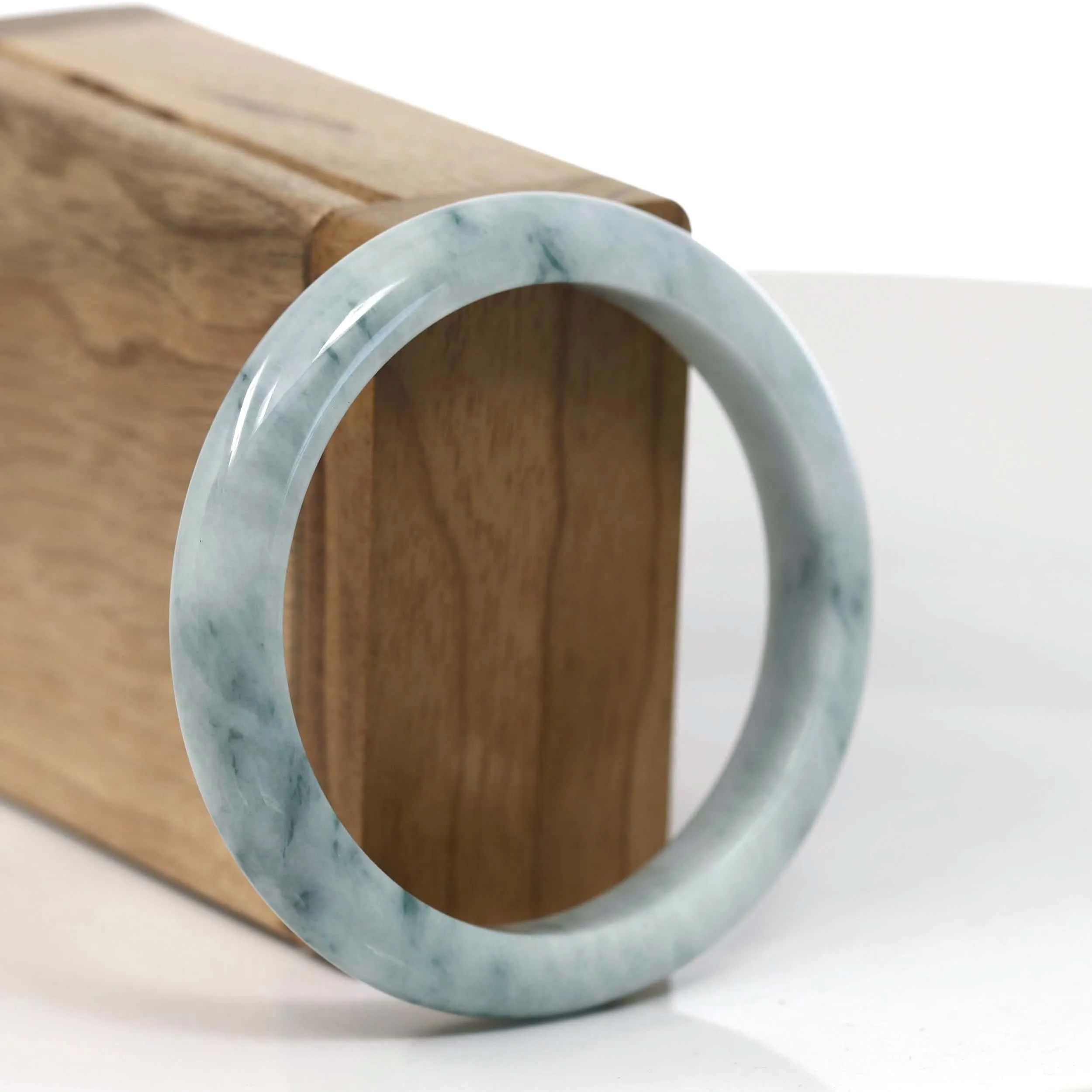 RealJade® Co. Natural Burmese Blue-green Jadeite Jade Bangle Bracelet (55.77mm)#T142