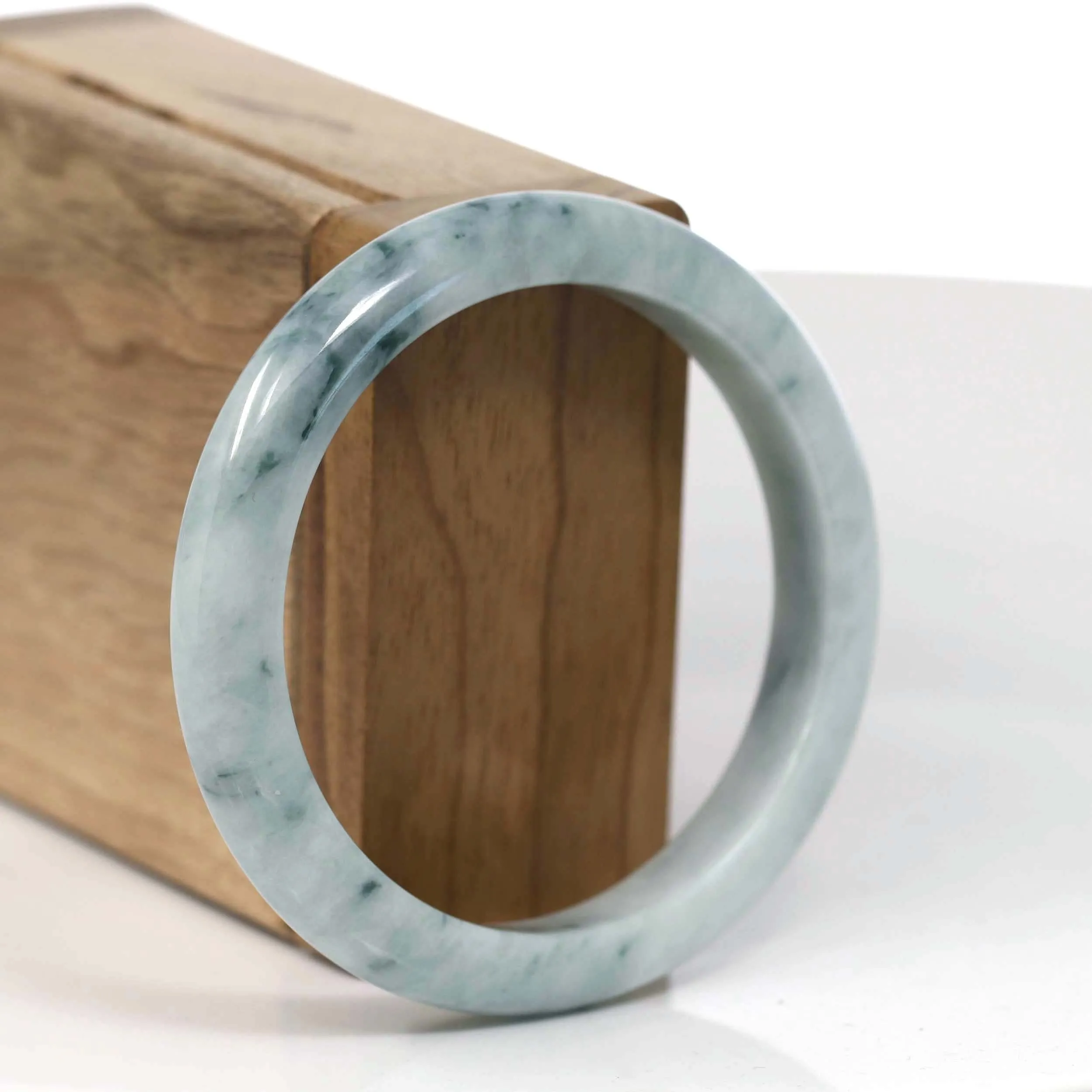 RealJade® Co. Natural Burmese Blue-green Jadeite Jade Bangle Bracelet (55.77mm)#T142