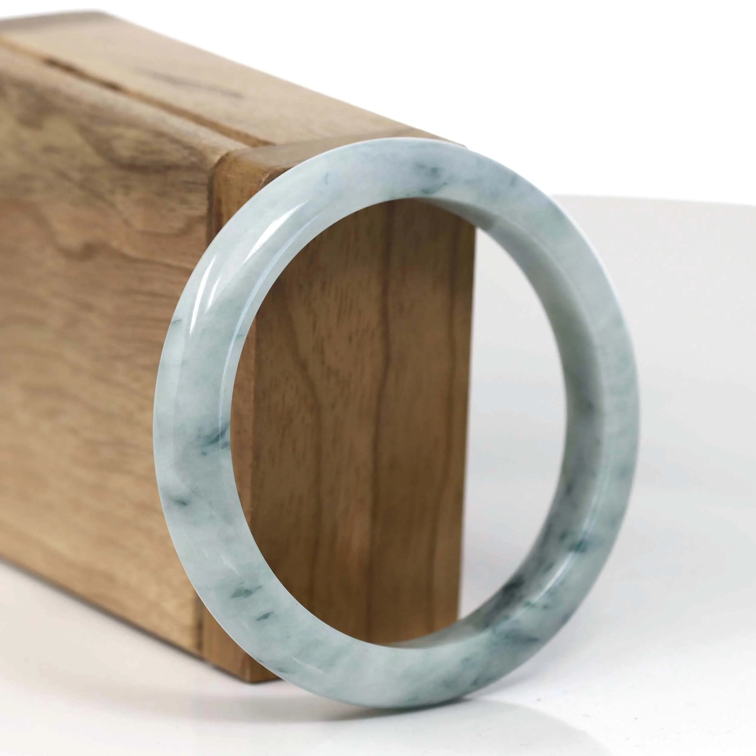 RealJade® Co. Natural Burmese Blue-green Jadeite Jade Bangle Bracelet (55.77mm)#T142