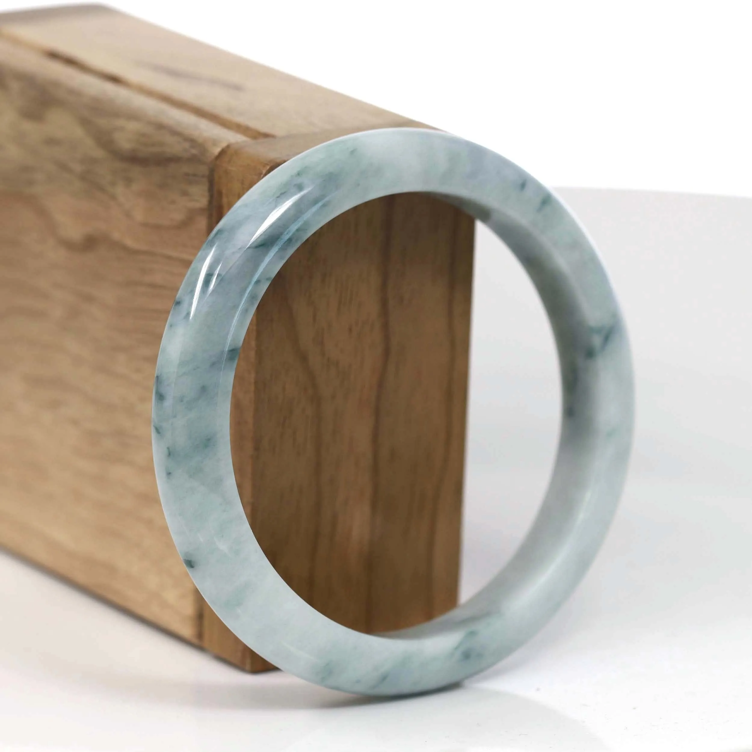 RealJade® Co. Natural Burmese Blue-green Jadeite Jade Bangle Bracelet (55.77mm)#T142