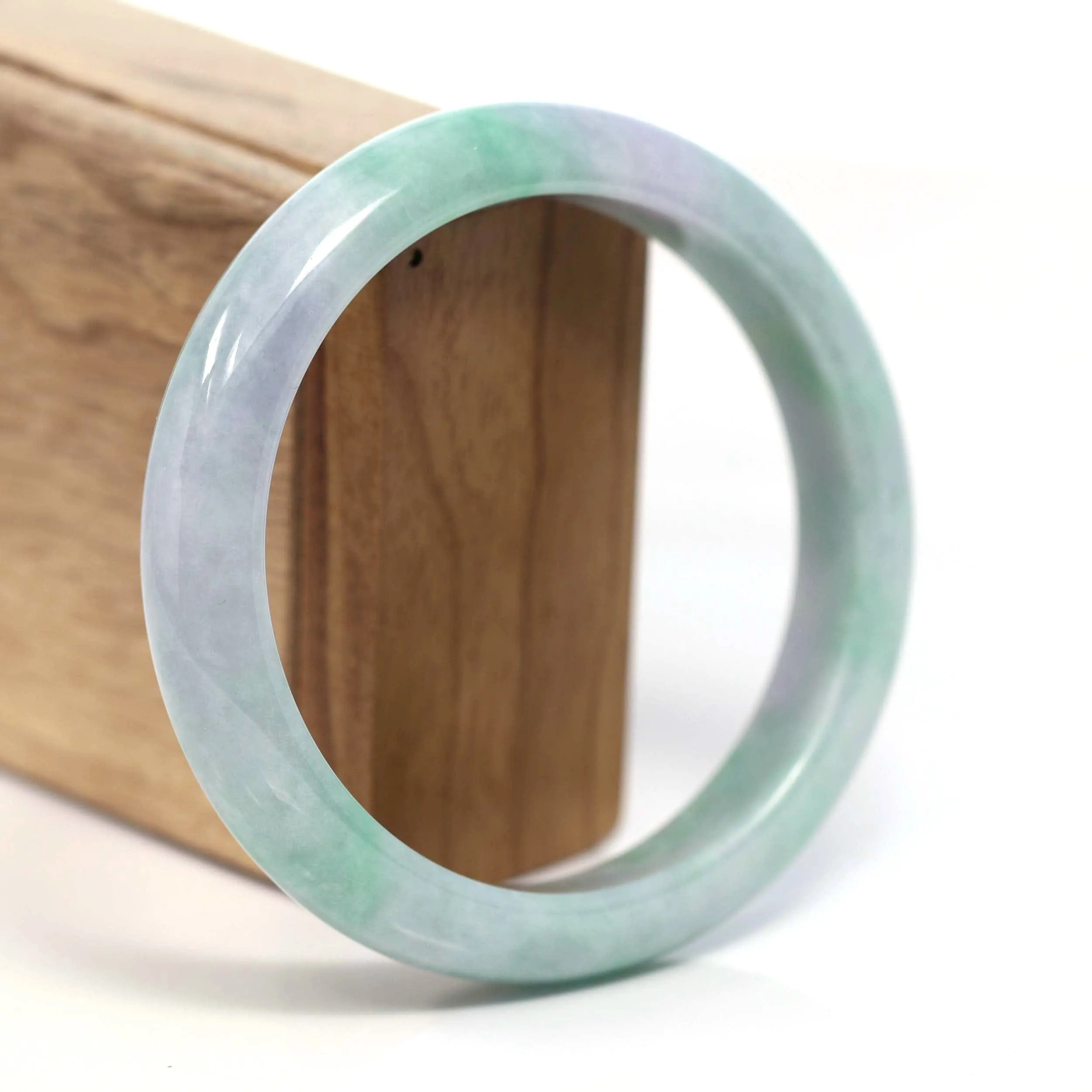 RealJade® Co. "Classic Bangle" Genuine Burmese Green Lavender Jadeite Jade Bangle Bracelet (62.65mm) #T207