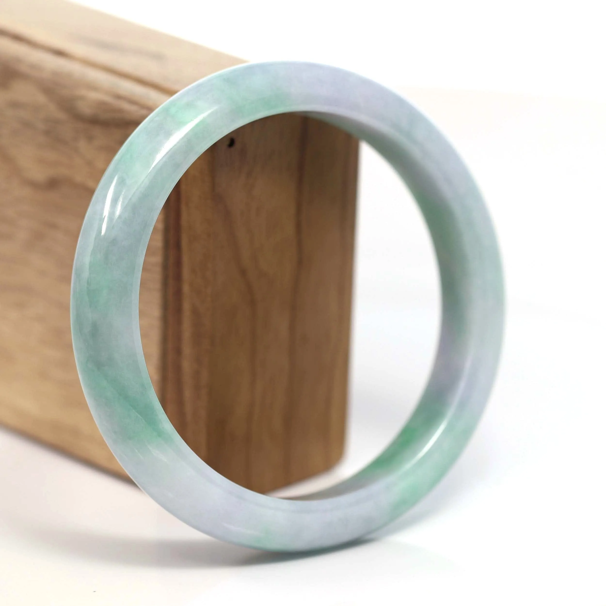 RealJade® Co. "Classic Bangle" Genuine Burmese Green Lavender Jadeite Jade Bangle Bracelet (62.65mm) #T207