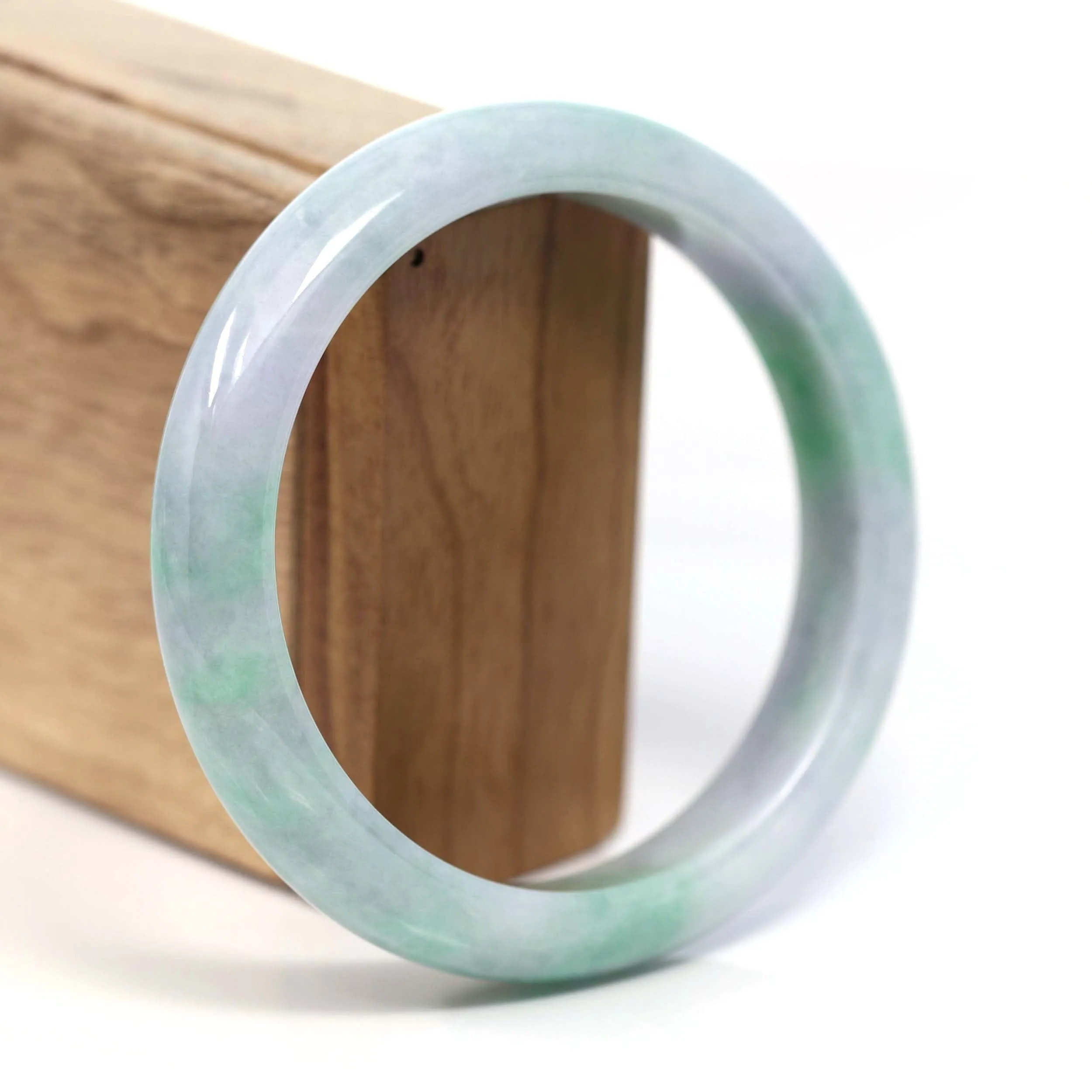 RealJade® Co. "Classic Bangle" Genuine Burmese Green Lavender Jadeite Jade Bangle Bracelet (62.65mm) #T207