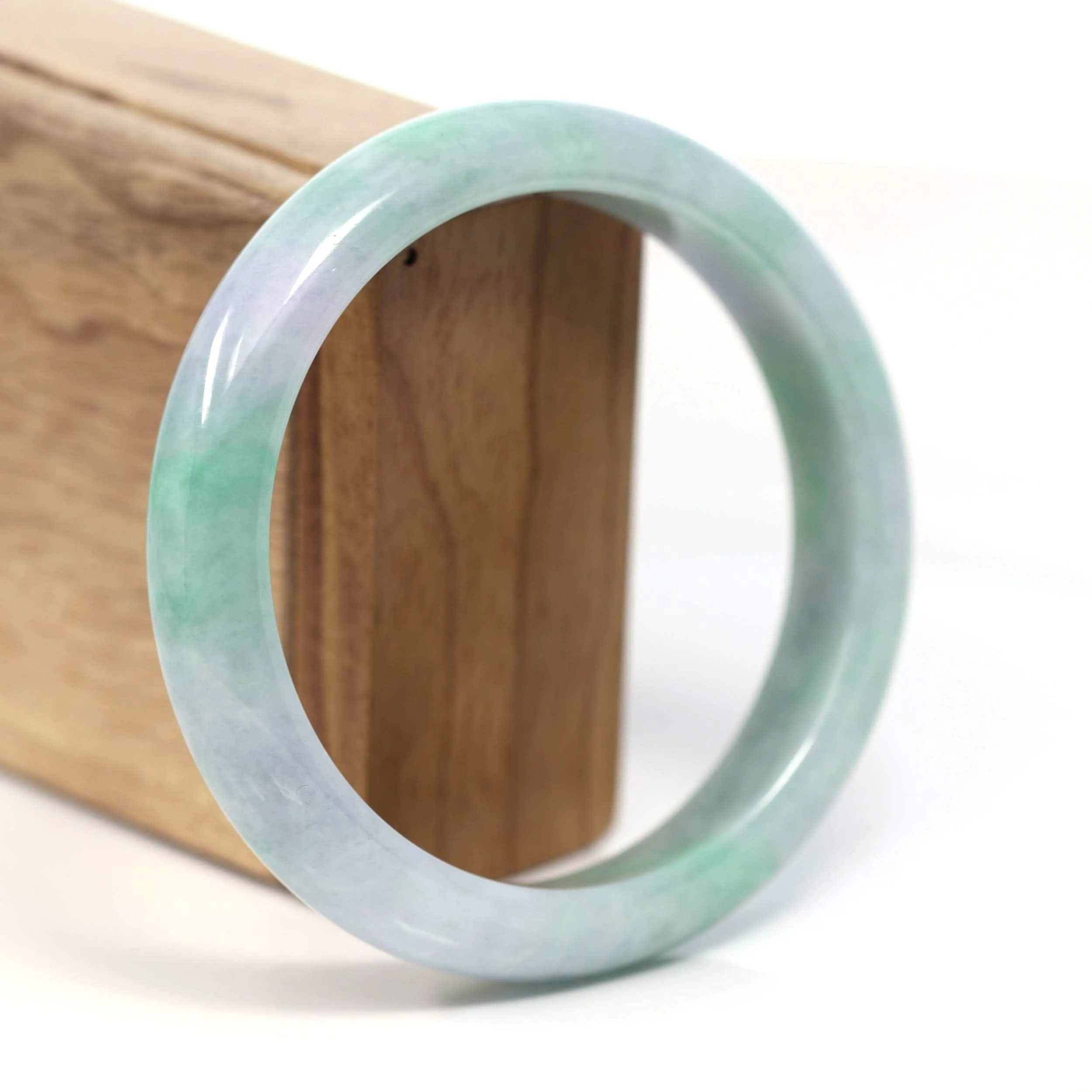 RealJade® Co. "Classic Bangle" Genuine Burmese Green Lavender Jadeite Jade Bangle Bracelet (62.65mm) #T207