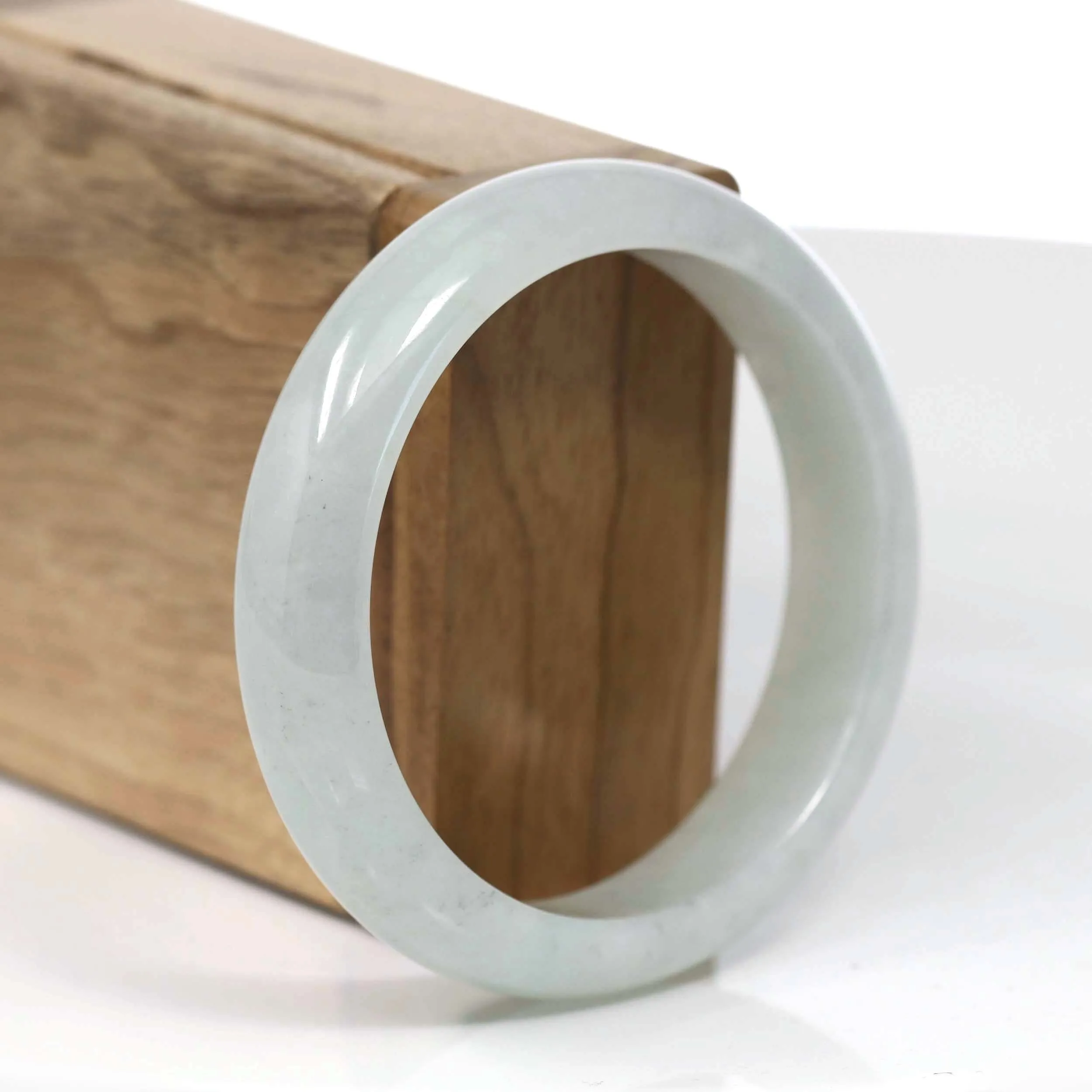 RealJade® Co. "Classic Bangle" White Natural Burmese Jadeite Jade Bangle ( 57.35mm ) #T133