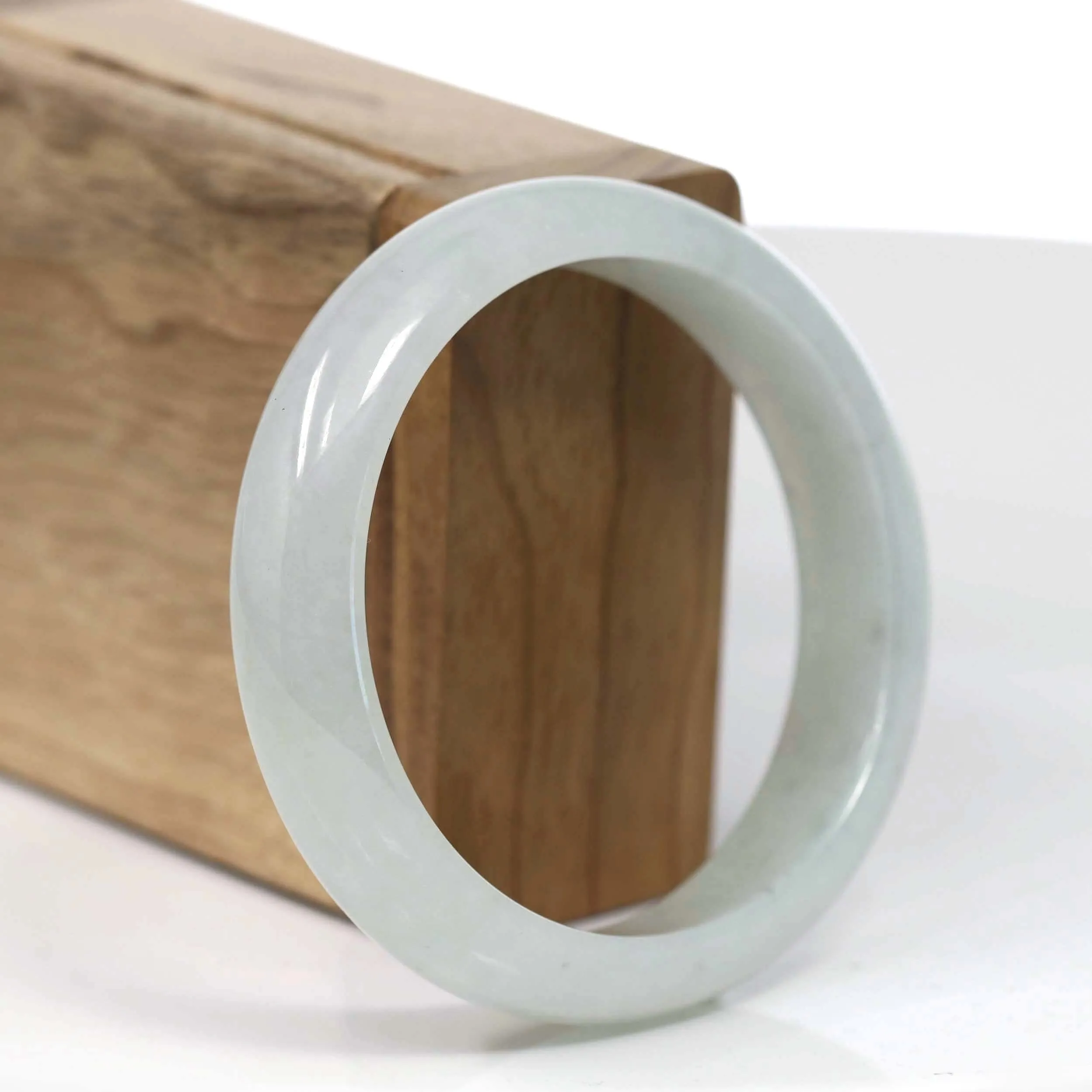RealJade® Co. "Classic Bangle" White Natural Burmese Jadeite Jade Bangle ( 57.35mm ) #T133