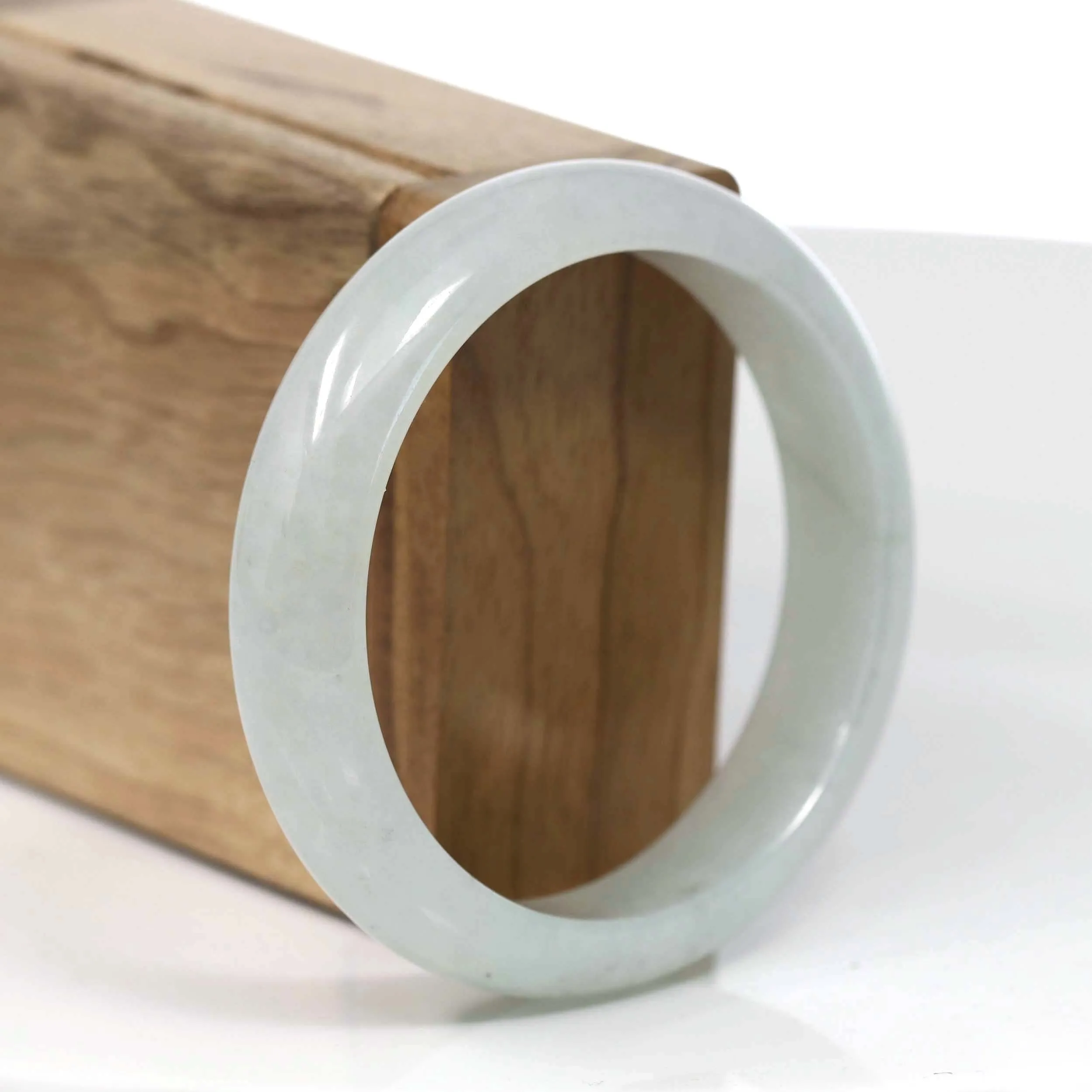 RealJade® Co. "Classic Bangle" White Natural Burmese Jadeite Jade Bangle ( 57.35mm ) #T133