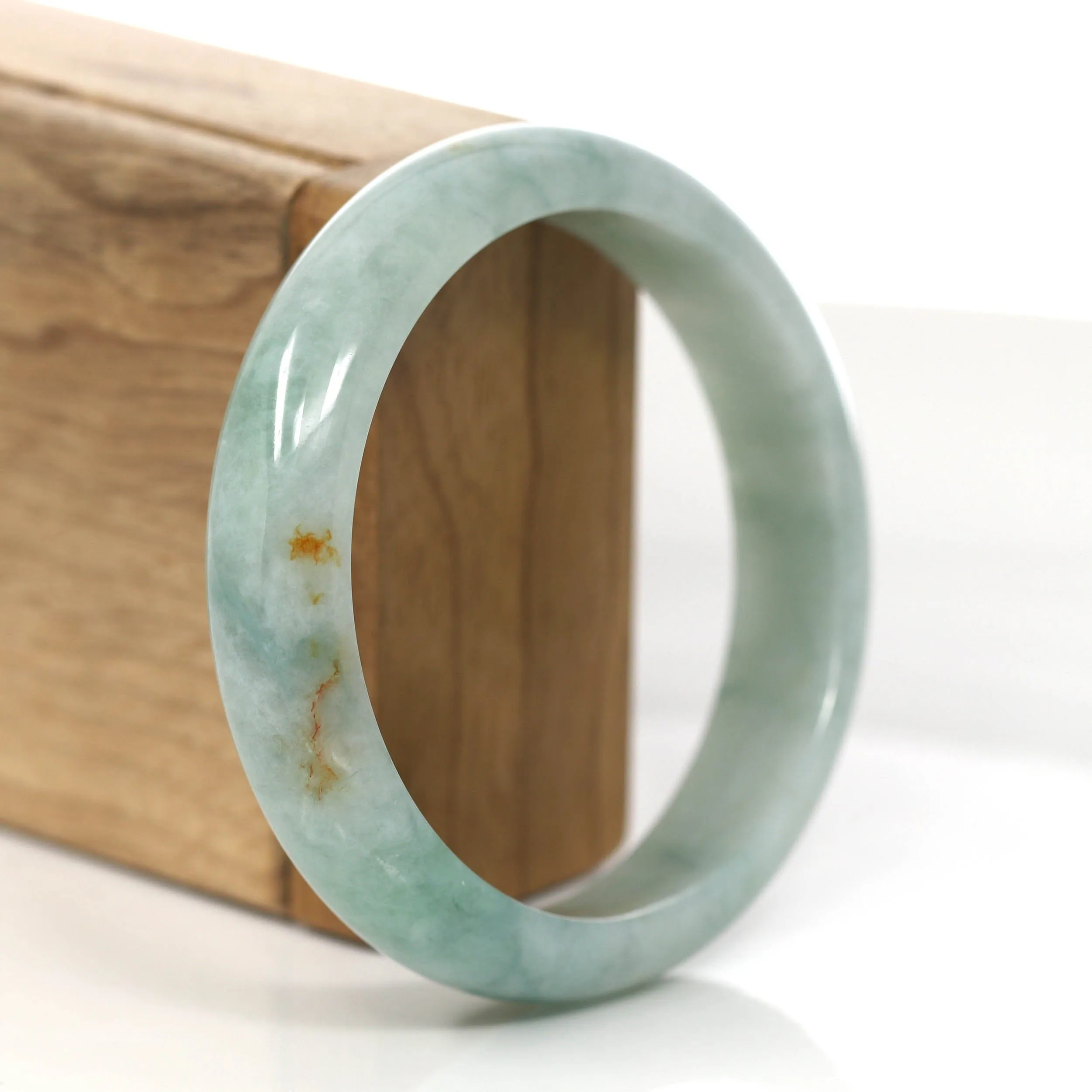 RealJade® Co. "Classic Princess Half Round" Blue- Green Jadeite Jade Bangle ( 59.38 mm ) #873