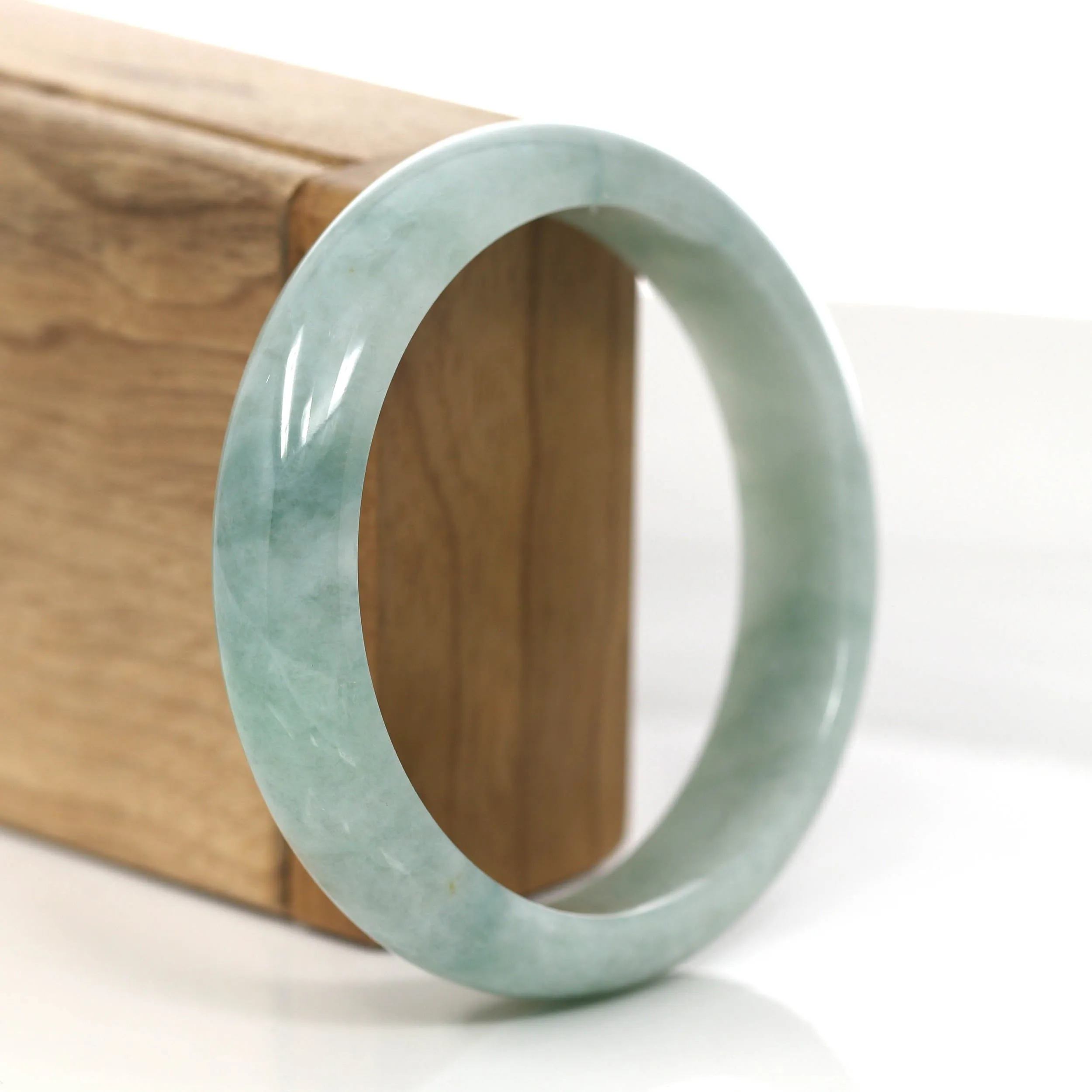 RealJade® Co. "Classic Princess Half Round" Blue- Green Jadeite Jade Bangle ( 59.38 mm ) #873