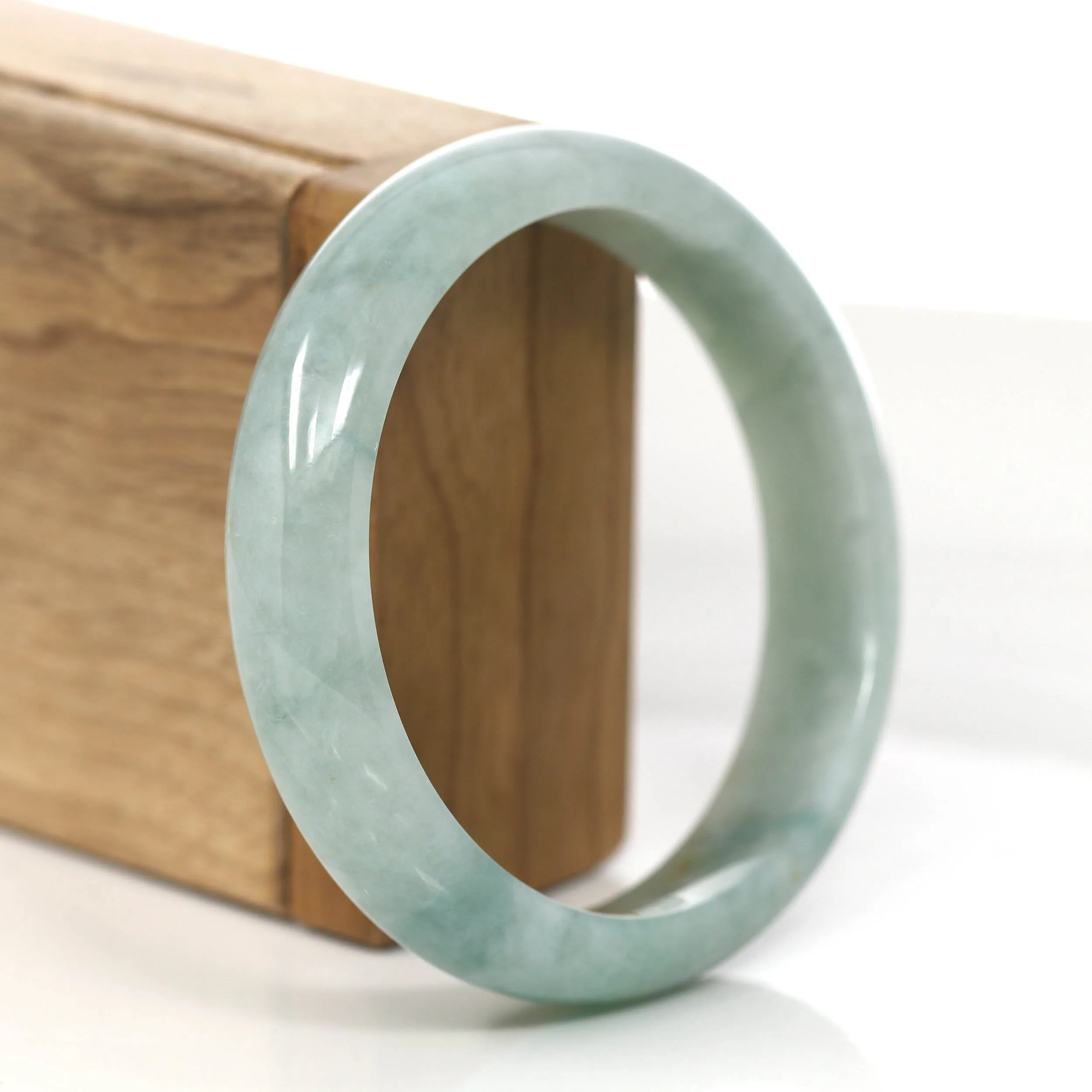 RealJade® Co. "Classic Princess Half Round" Blue- Green Jadeite Jade Bangle ( 59.38 mm ) #873