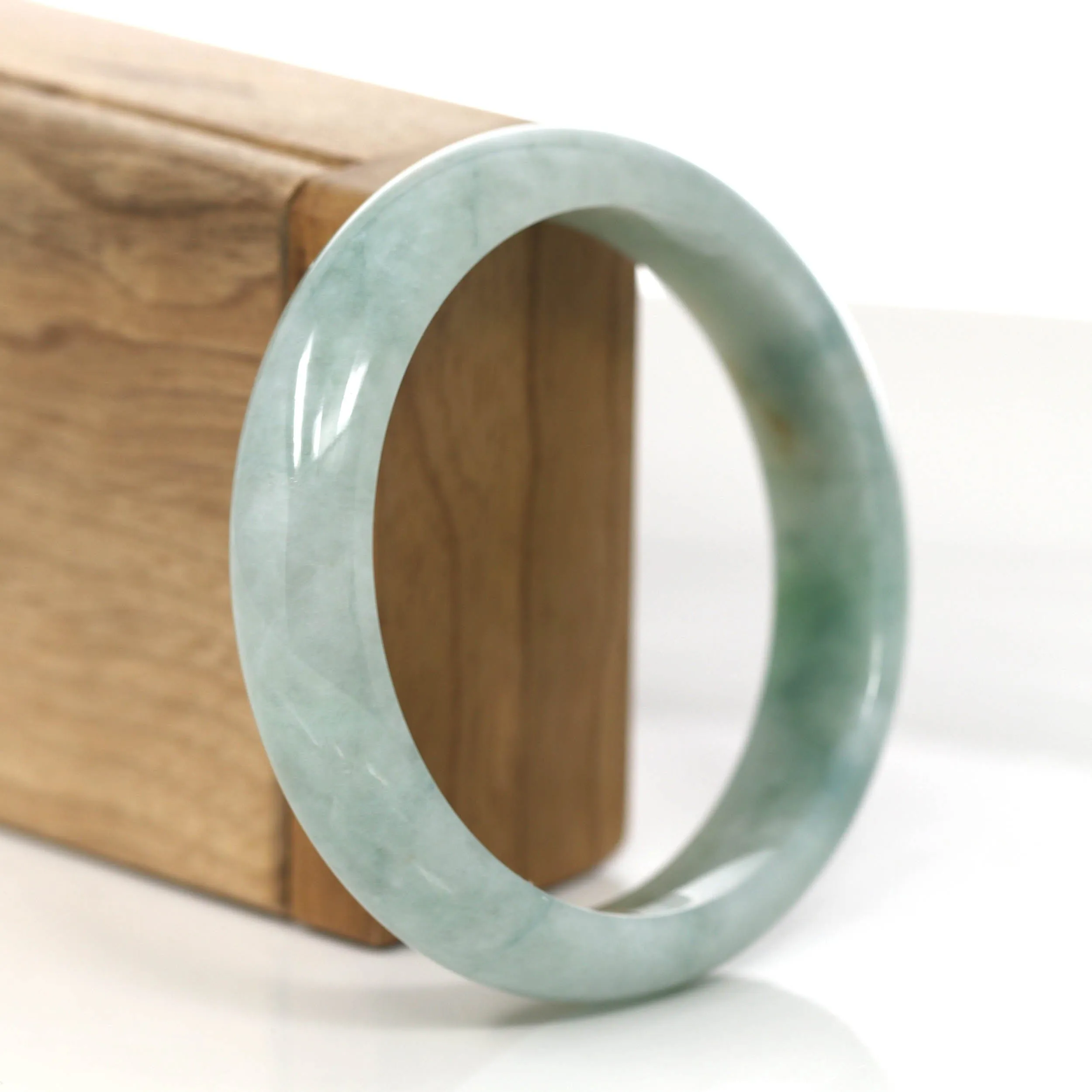 RealJade® Co. "Classic Princess Half Round" Blue- Green Jadeite Jade Bangle ( 59.38 mm ) #873