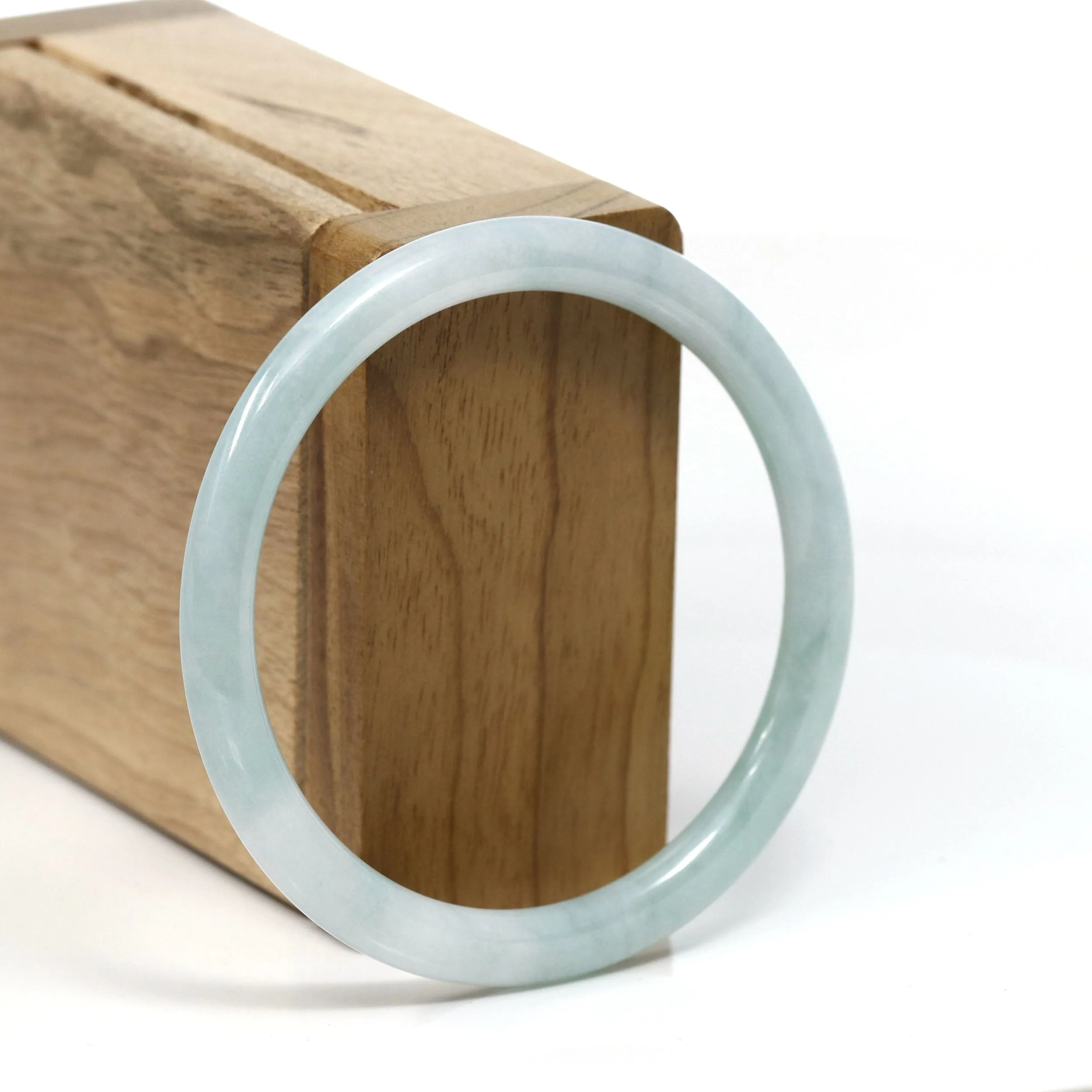 RealJade Co.® "Petite" Natural Burmese White-Green Jadeite Jade Bangle Bracelet (56.01 mm) #T262