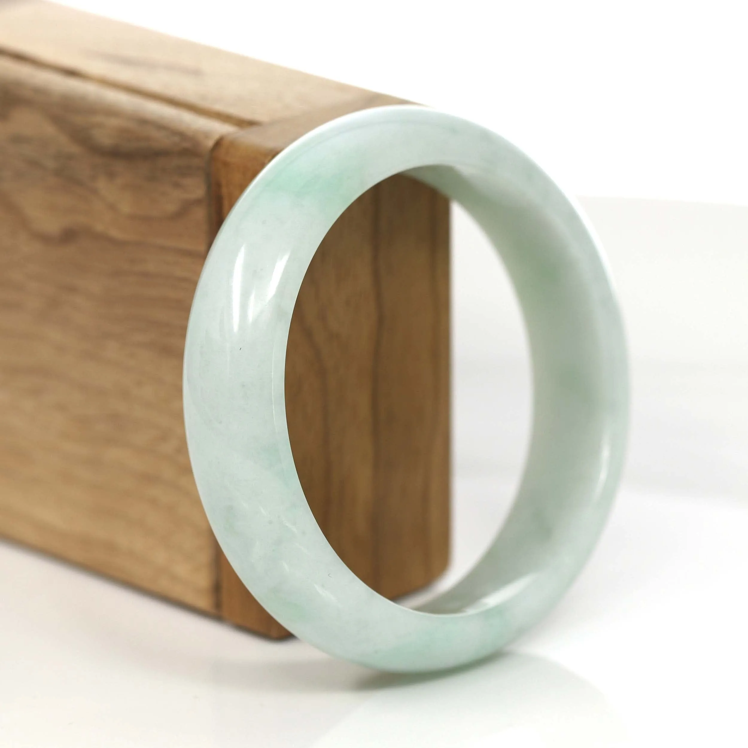 RealJade® Co. "Princess Half Round" Blue- Green Jadeite Jade Wider Bangle Bracelet (57.57 mm) #779