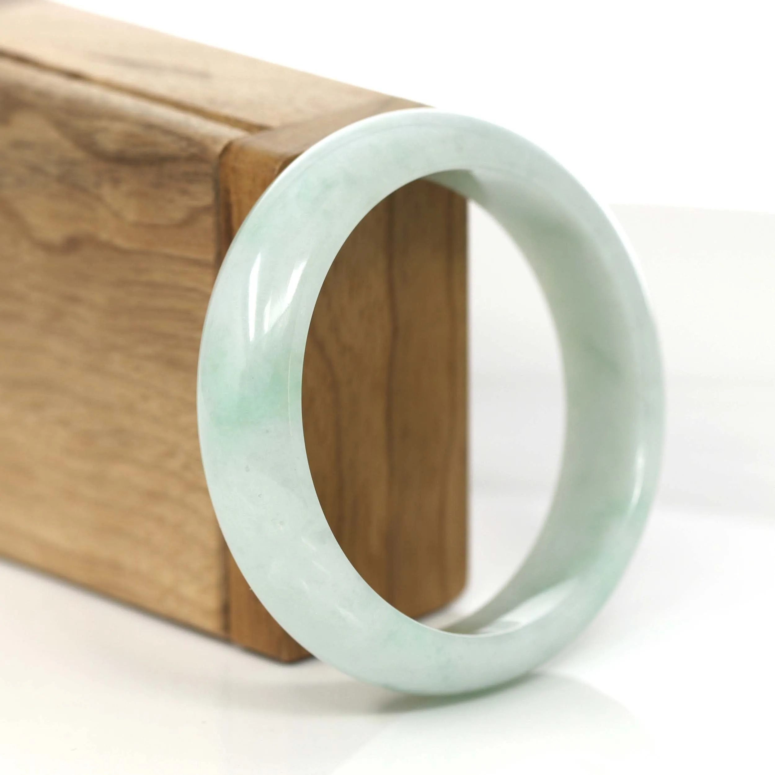 RealJade® Co. "Princess Half Round" Blue- Green Jadeite Jade Wider Bangle Bracelet (57.57 mm) #779