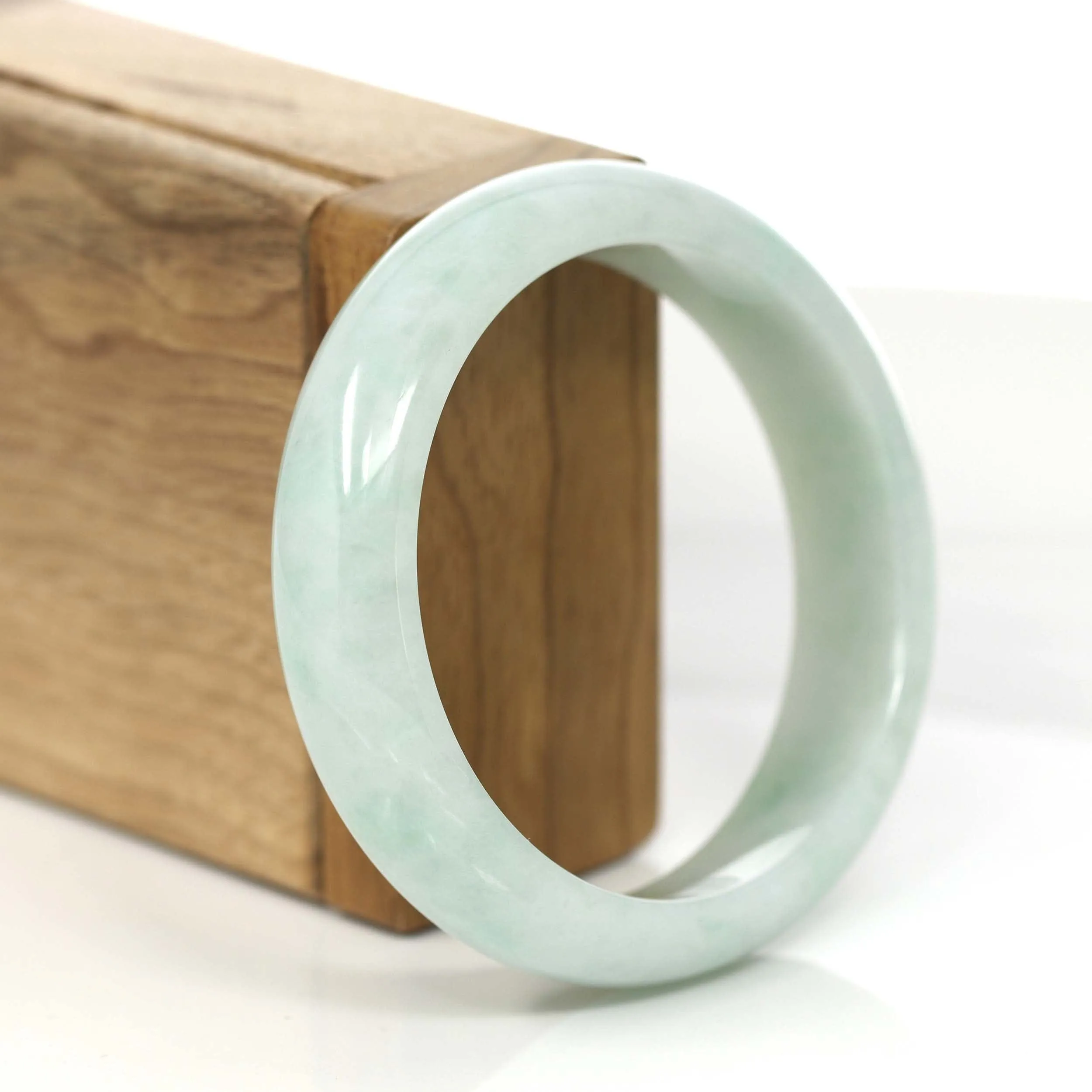 RealJade® Co. "Princess Half Round" Blue- Green Jadeite Jade Wider Bangle Bracelet (57.57 mm) #779