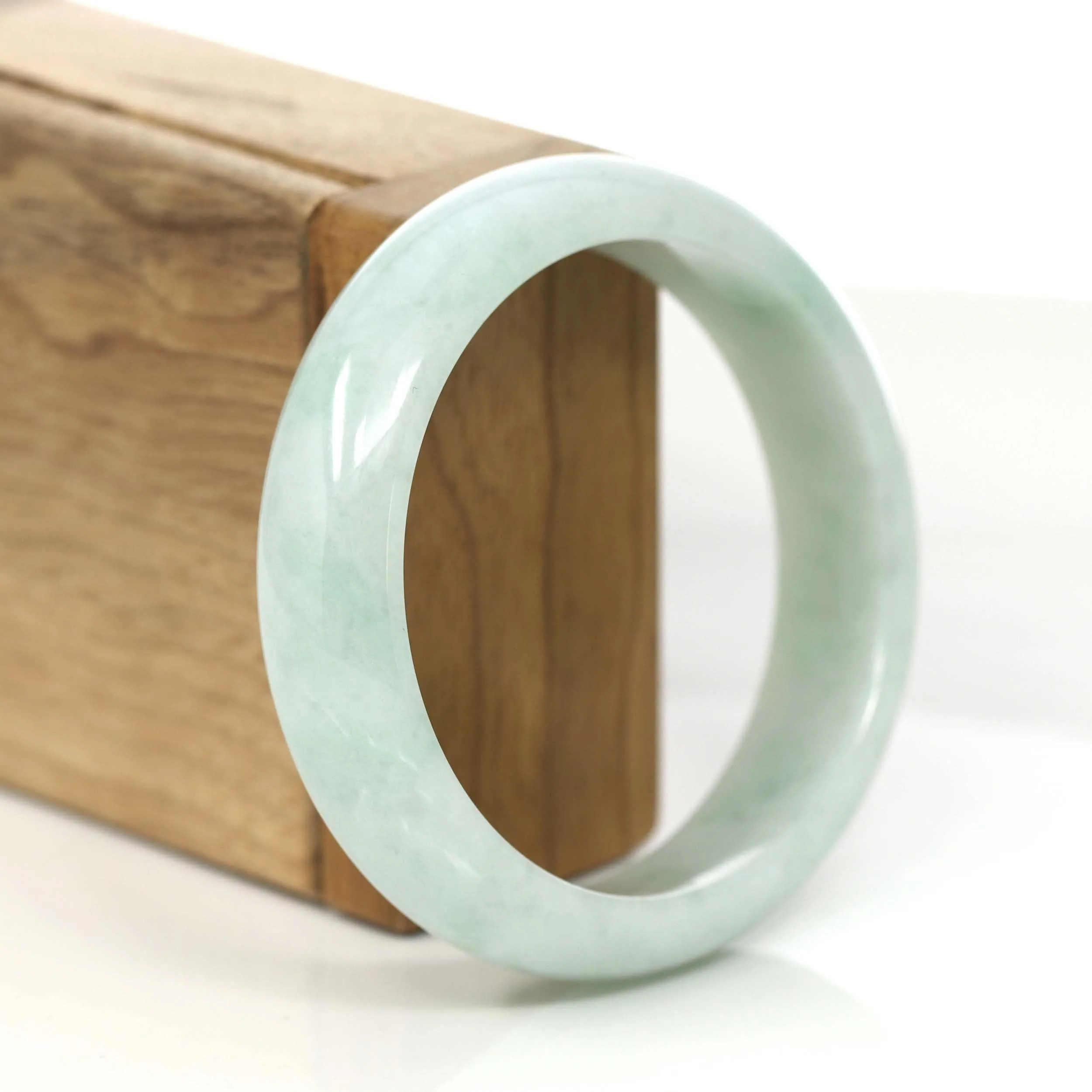 RealJade® Co. "Princess Half Round" Blue- Green Jadeite Jade Wider Bangle Bracelet (57.57 mm) #779