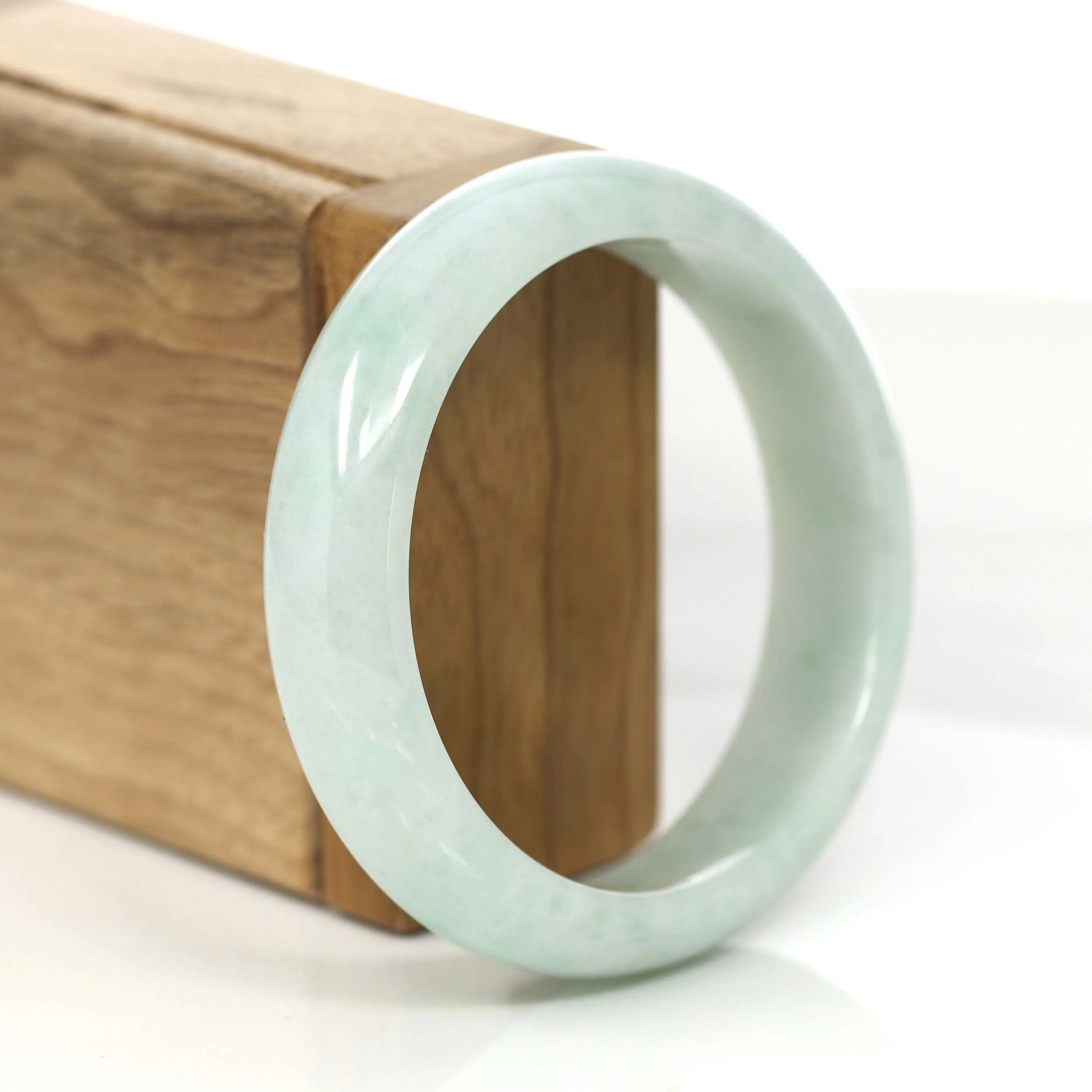 RealJade® Co. "Princess Half Round" Blue- Green Jadeite Jade Wider Bangle Bracelet (57.57 mm) #779