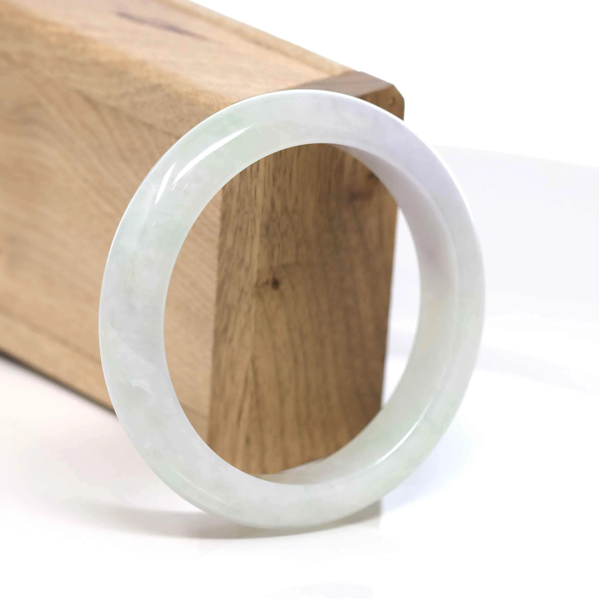 RealJade® "Classic Bangle" Whitish Lavender Natural Jadeite Jade Bangle (57.28mm) #575