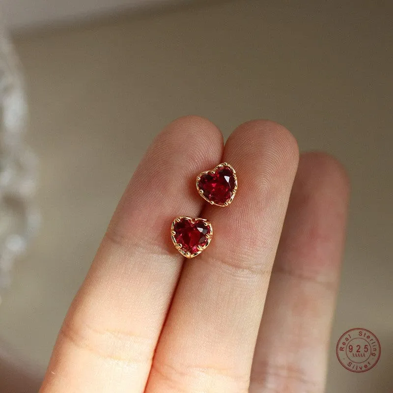 Red Heart 925 Sterling Silver Stud Earrings