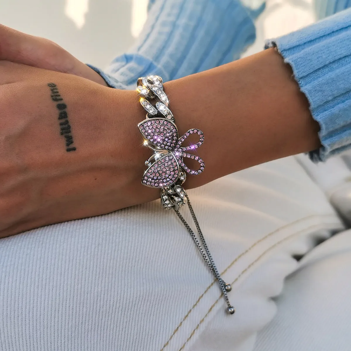 Retro Diamond Butterfly Pendant Bracelet