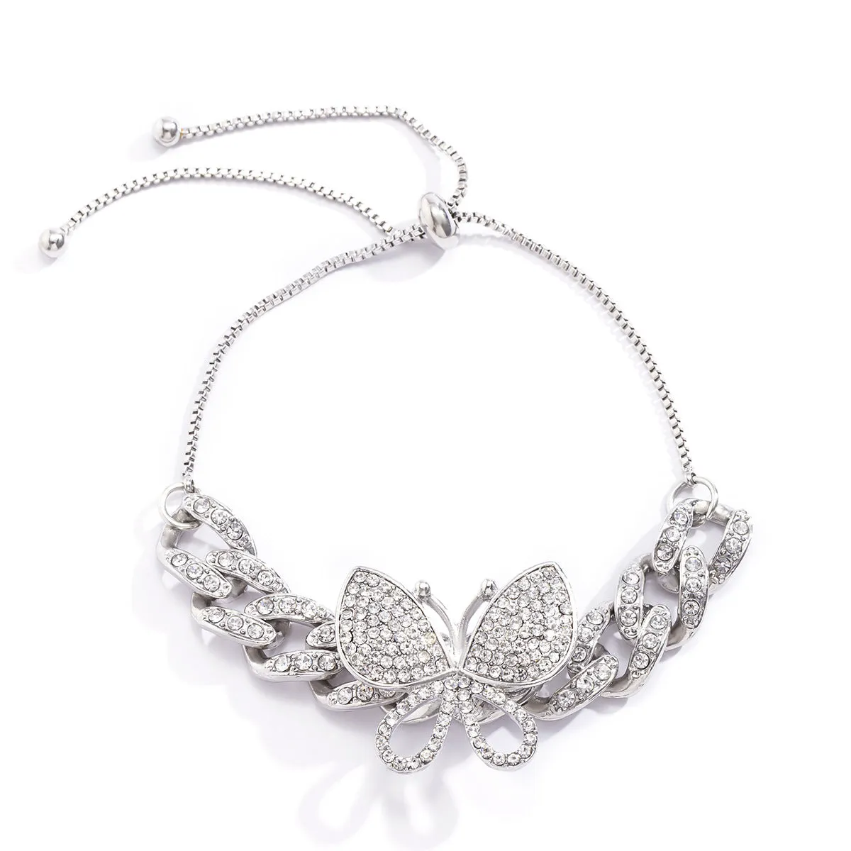 Retro Diamond Butterfly Pendant Bracelet