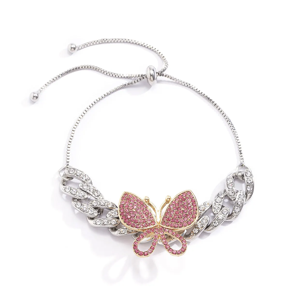 Retro Diamond Butterfly Pendant Bracelet