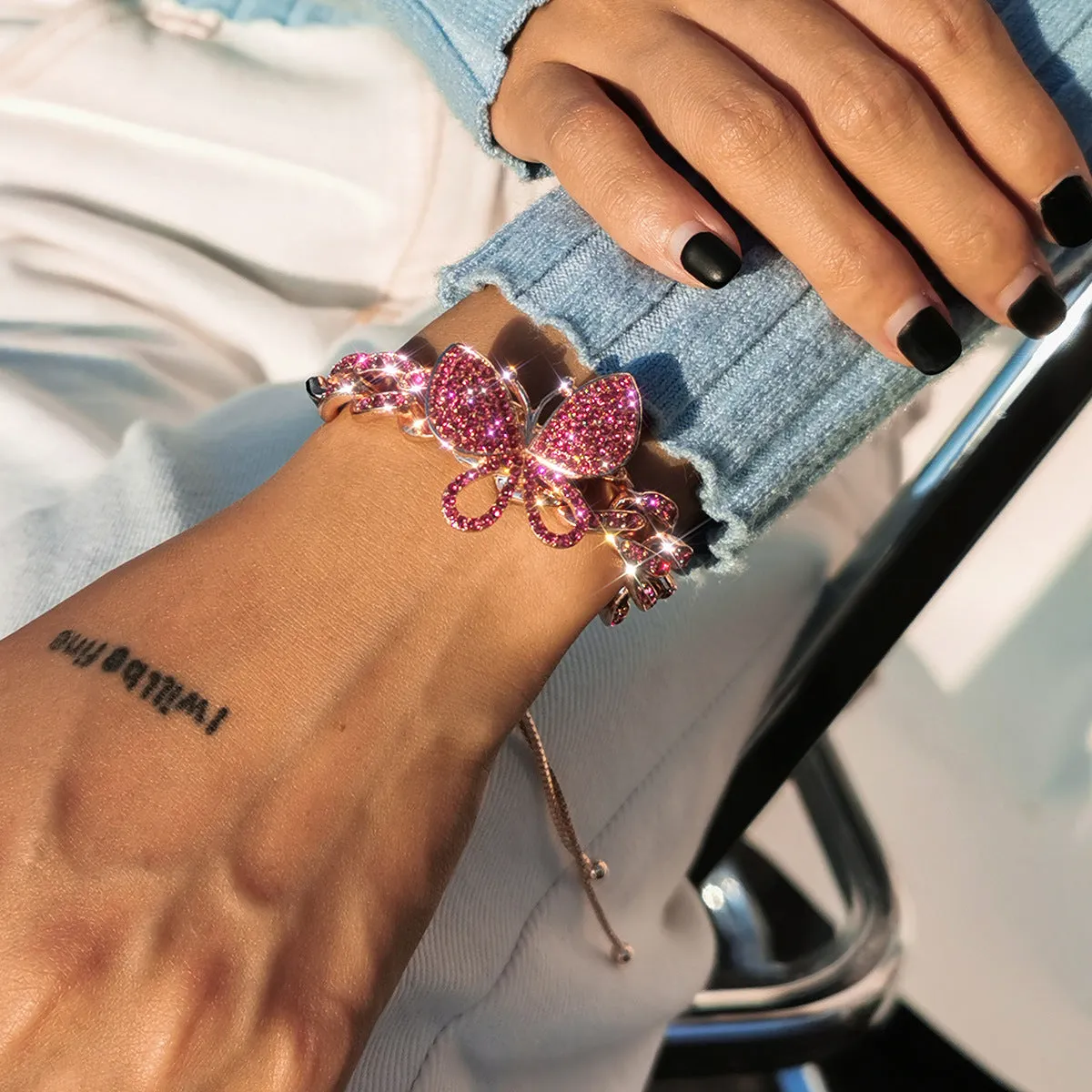 Retro Diamond Butterfly Pendant Bracelet