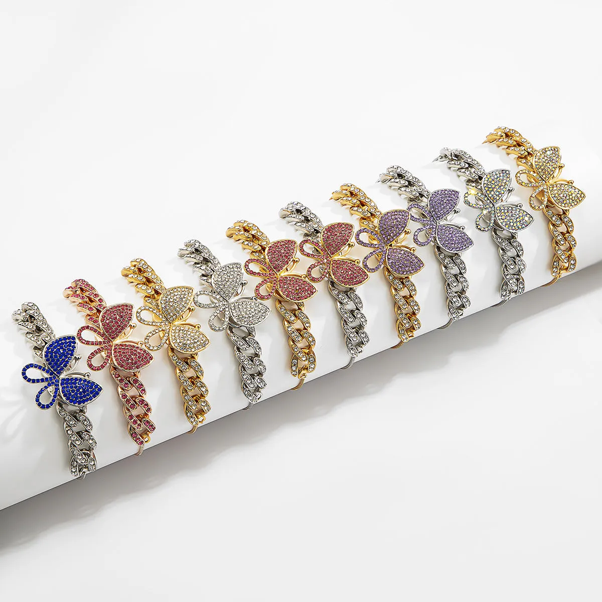 Retro Diamond Butterfly Pendant Bracelet