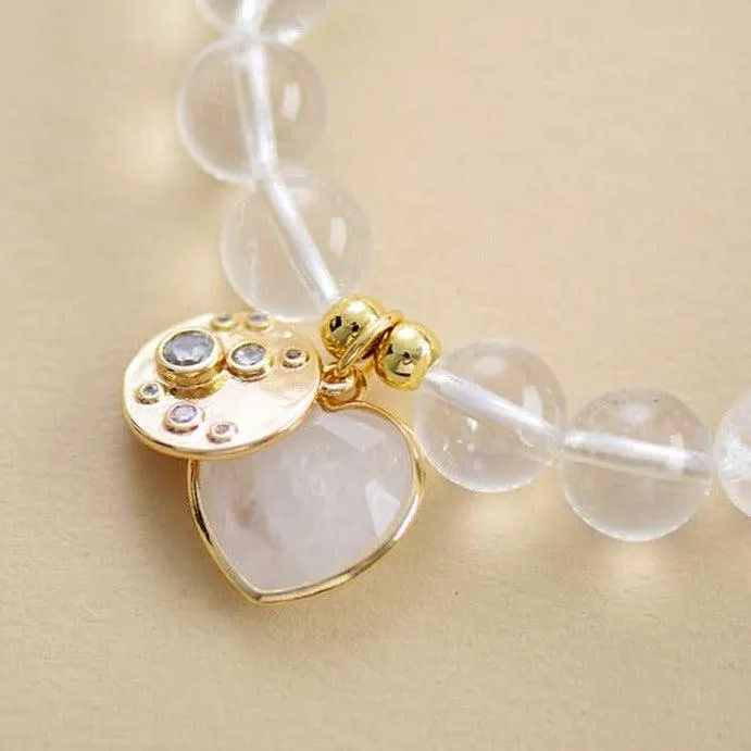 Rose Quartz Heart Charm & Beads Stretchy Bracelet