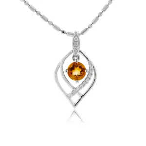 Round Cut Citrine & Diamond Accented Pendant