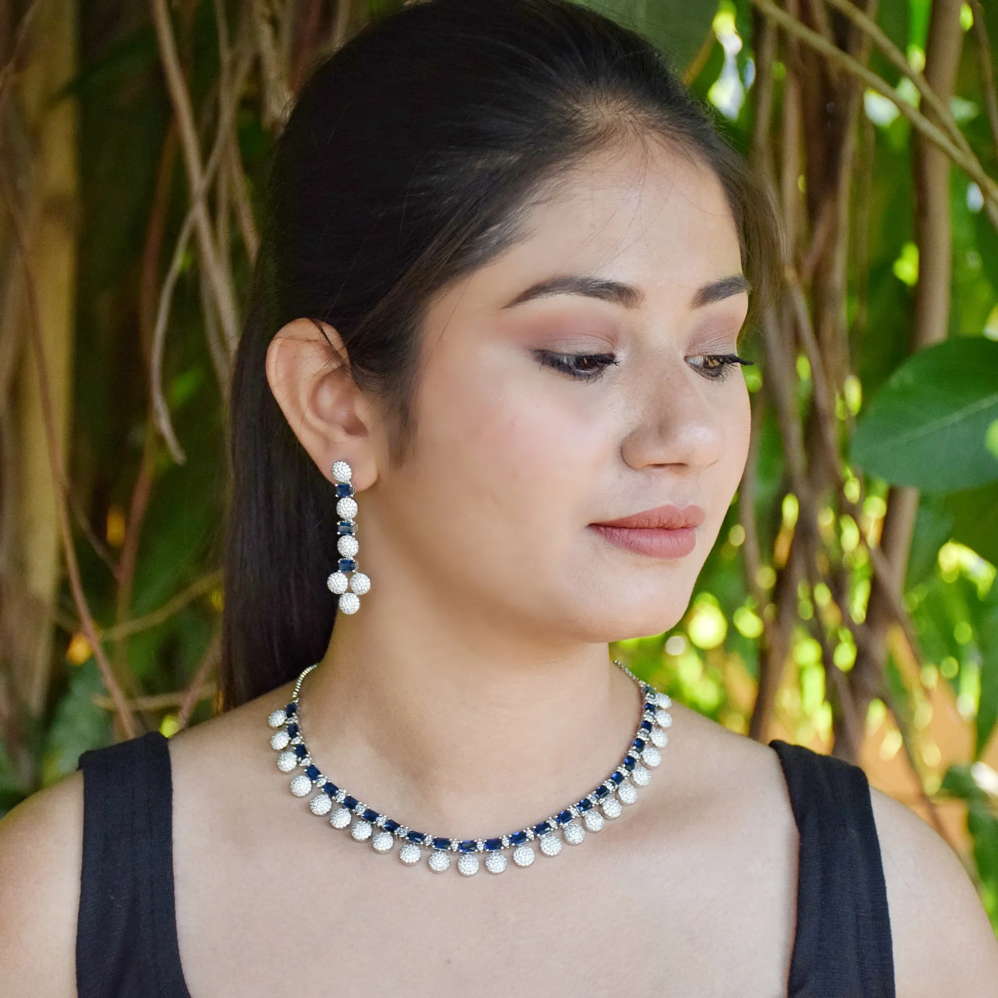 Round Neck Zircon/AD Necklace Set 6200-08