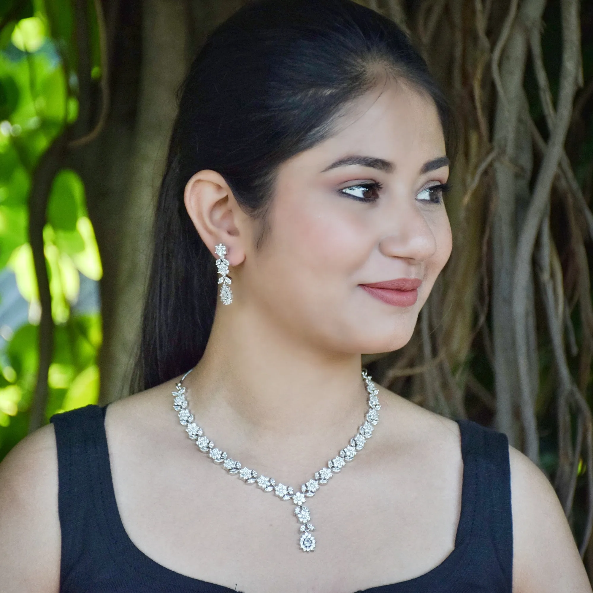 Round Neck Zircon/AD Necklace Set 7174-33