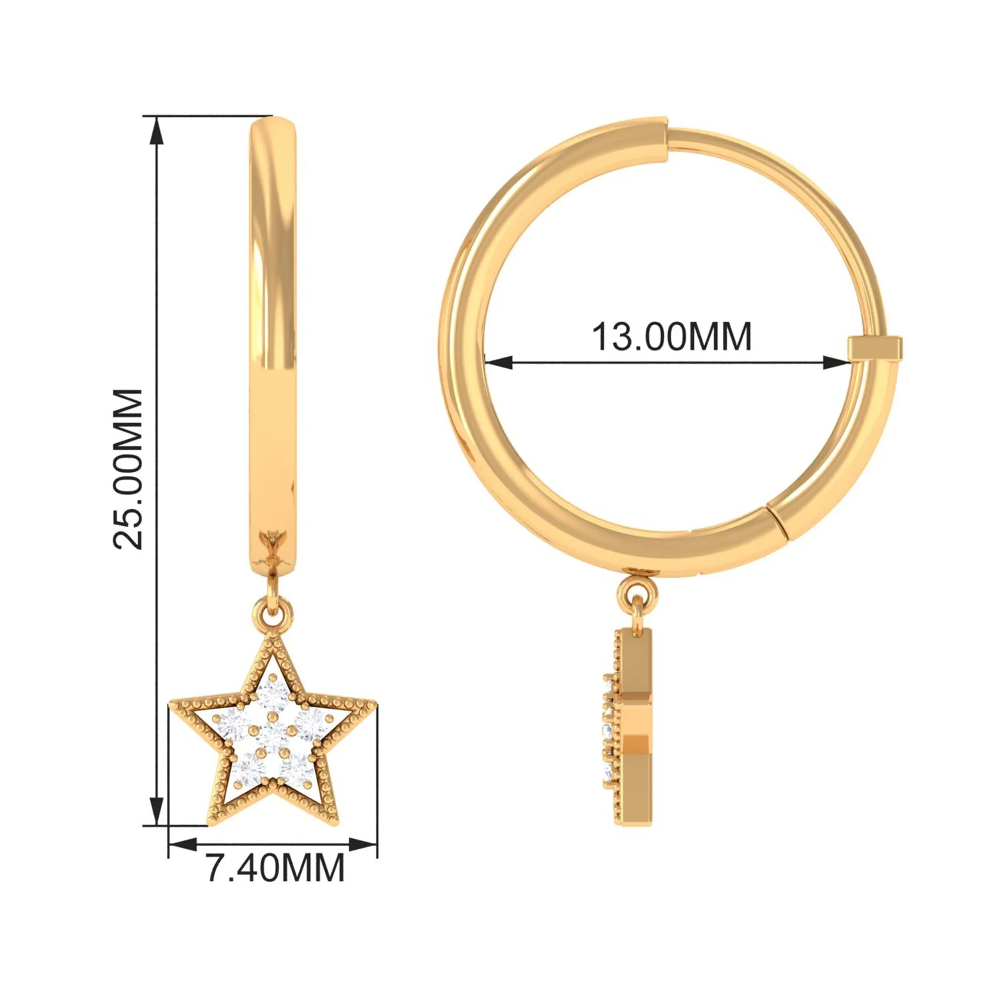 Round Shape Zircon Celestial Hoop Drop Earrings